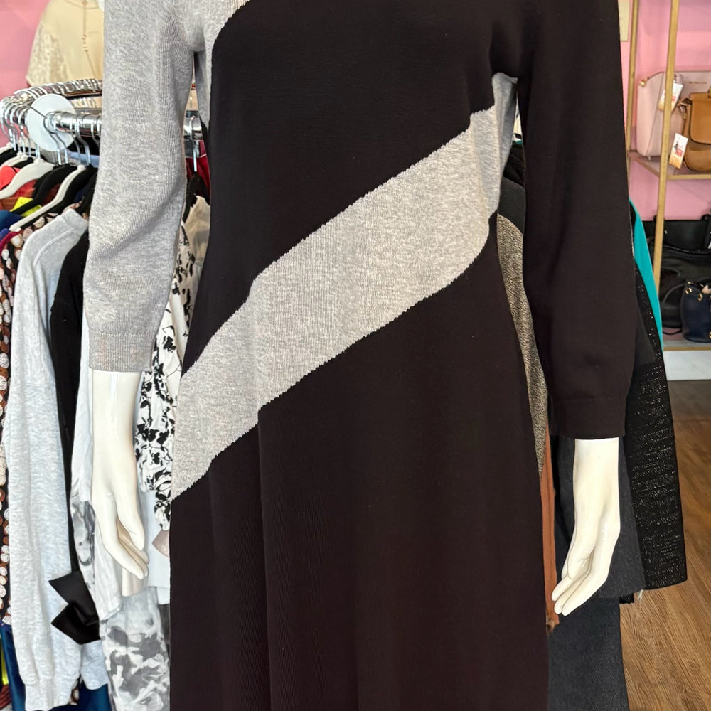 Nine West Black & Grey Sweater Dress Size: M