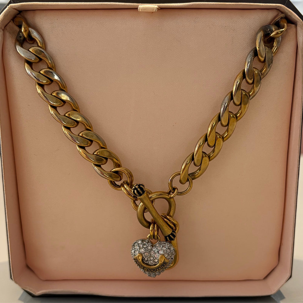 RARE Vintage Juicy Couture PAVE Gold Puff Heart Starter Necklace