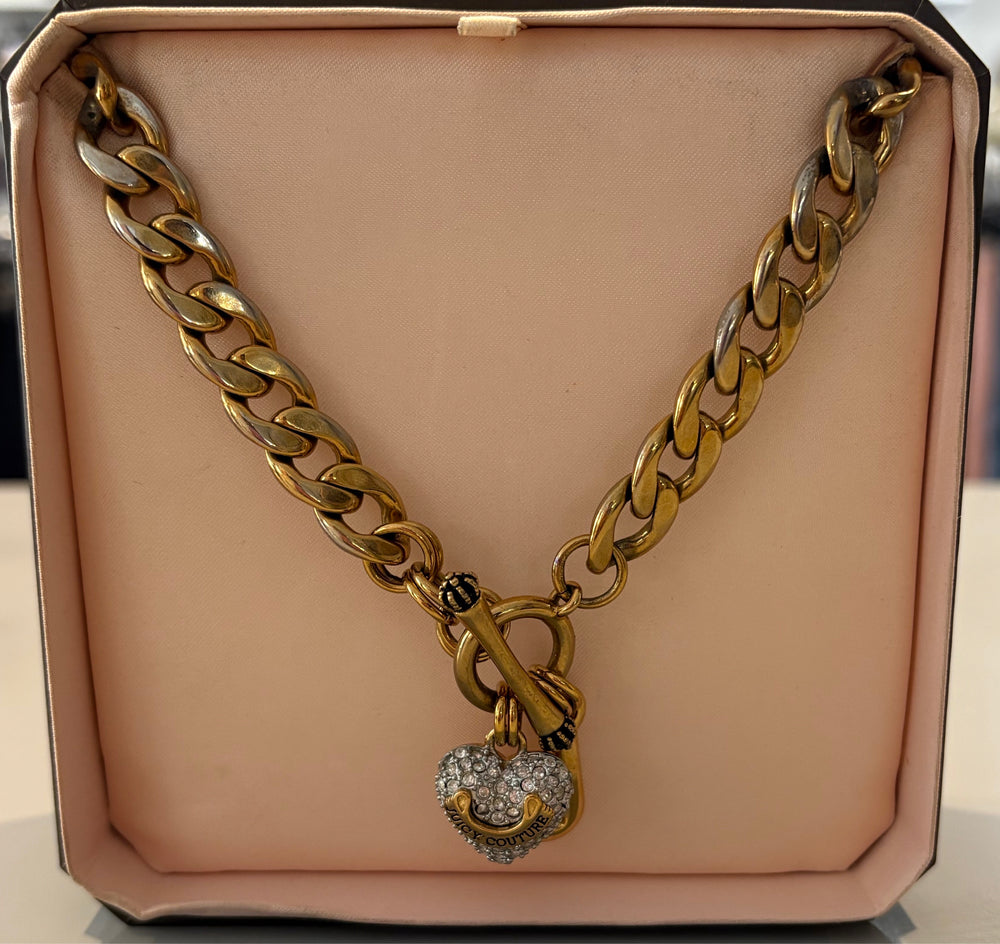 RARE Vintage Juicy Couture PAVE Gold Puff Heart Starter Necklace