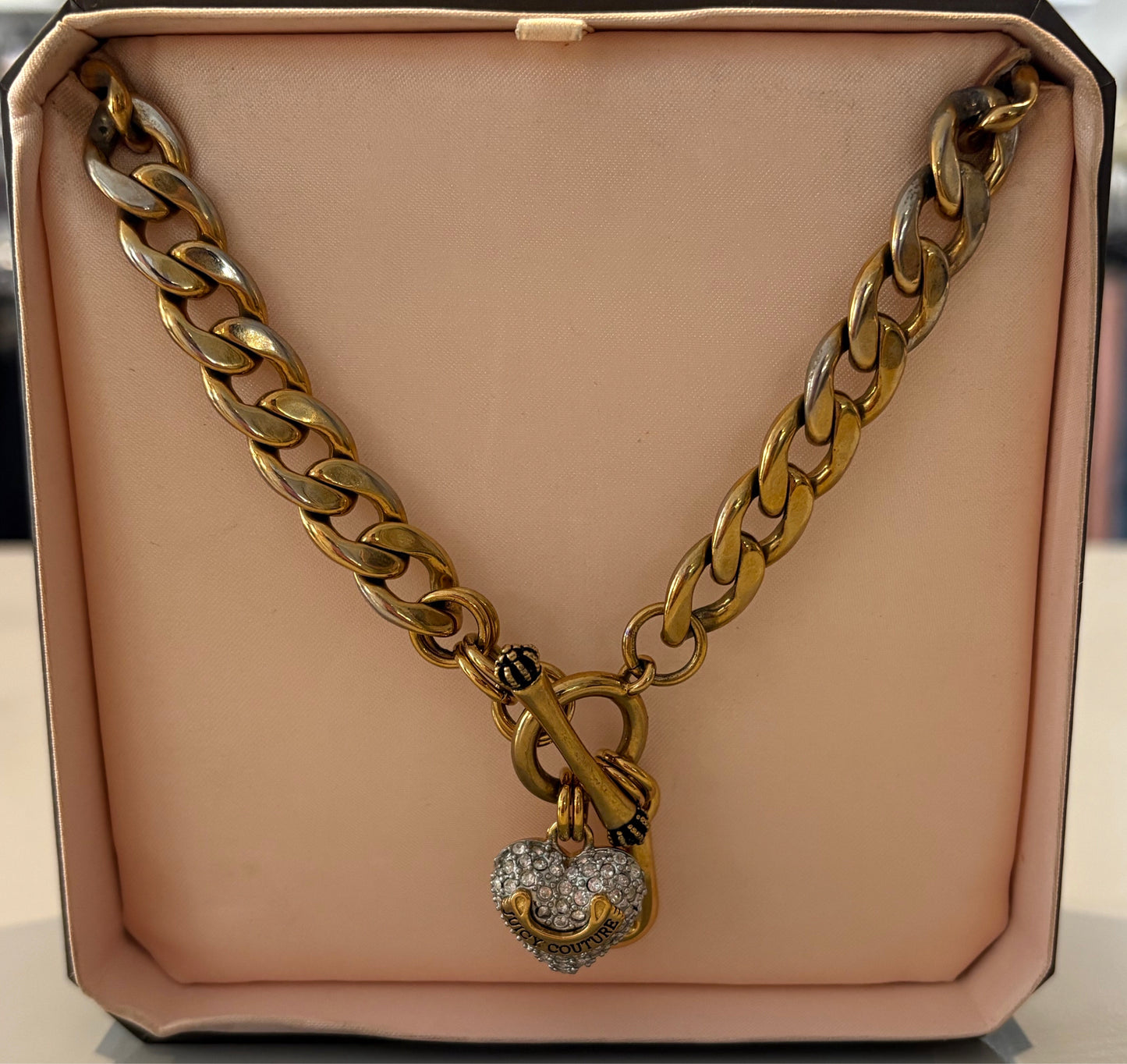 RARE Vintage Juicy Couture PAVE Gold Puff Heart Starter Necklace