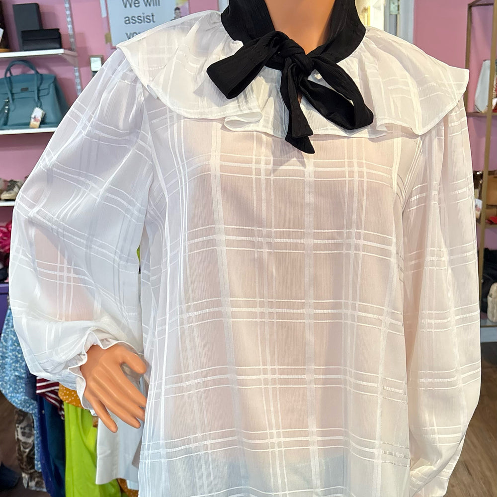 Cupio Black & White Tonal Plaid Blouse Size:M