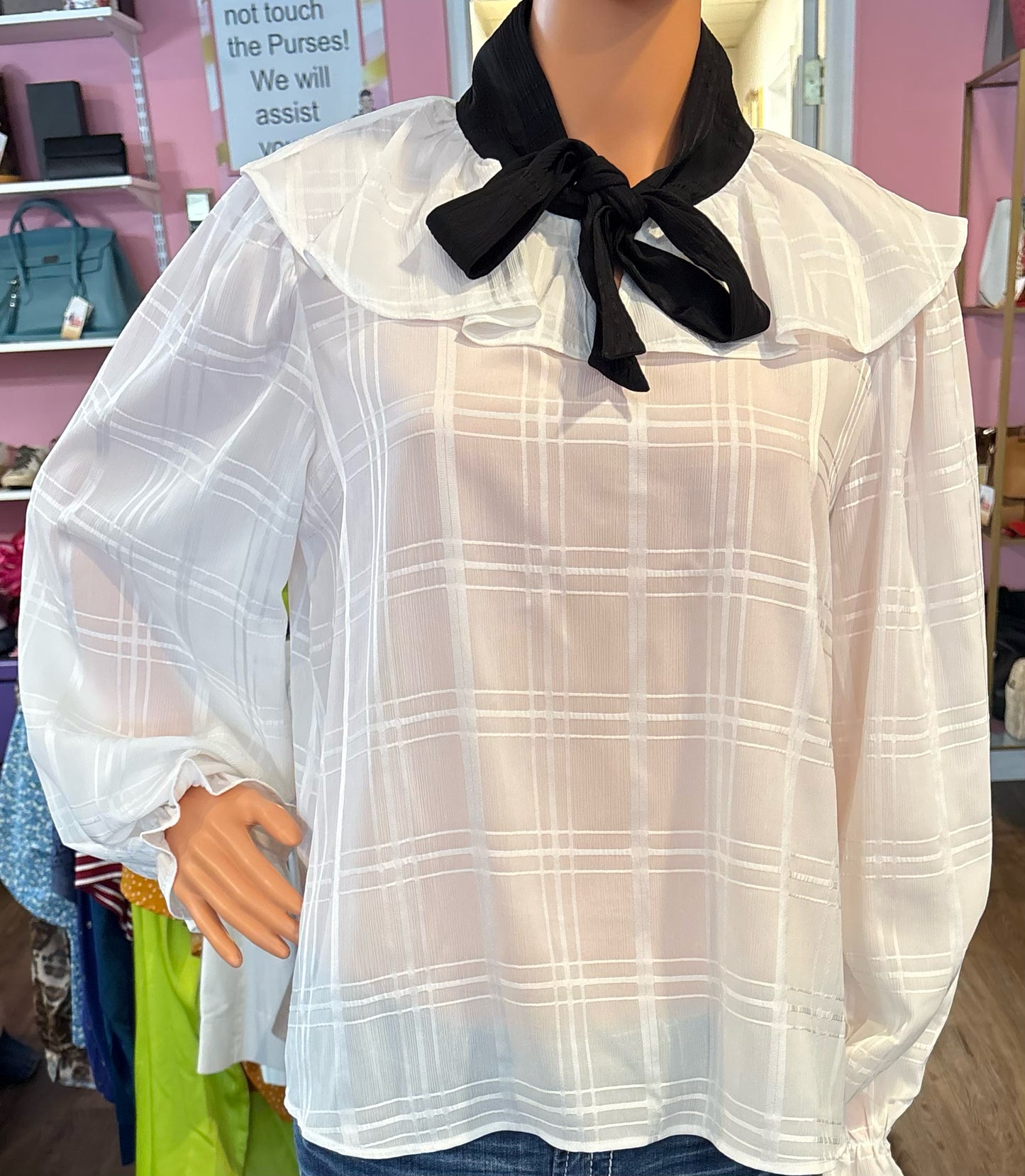 Cupio Black & White Tonal Plaid Blouse Size:M