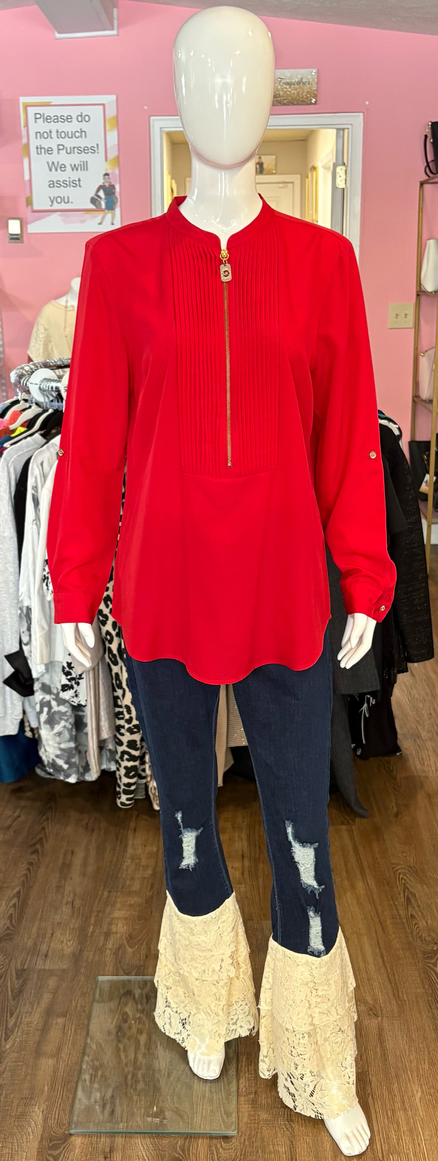 NWOT Michael Kors Red Long Sleeved Blouse Size: L