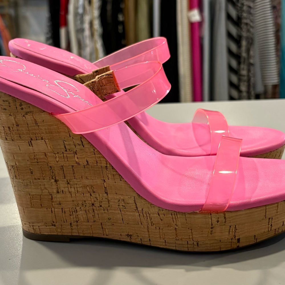 
                      
                        Jessica Simpson Tumile Pink Cork Wedge Sandals Size:8M
                      
                    