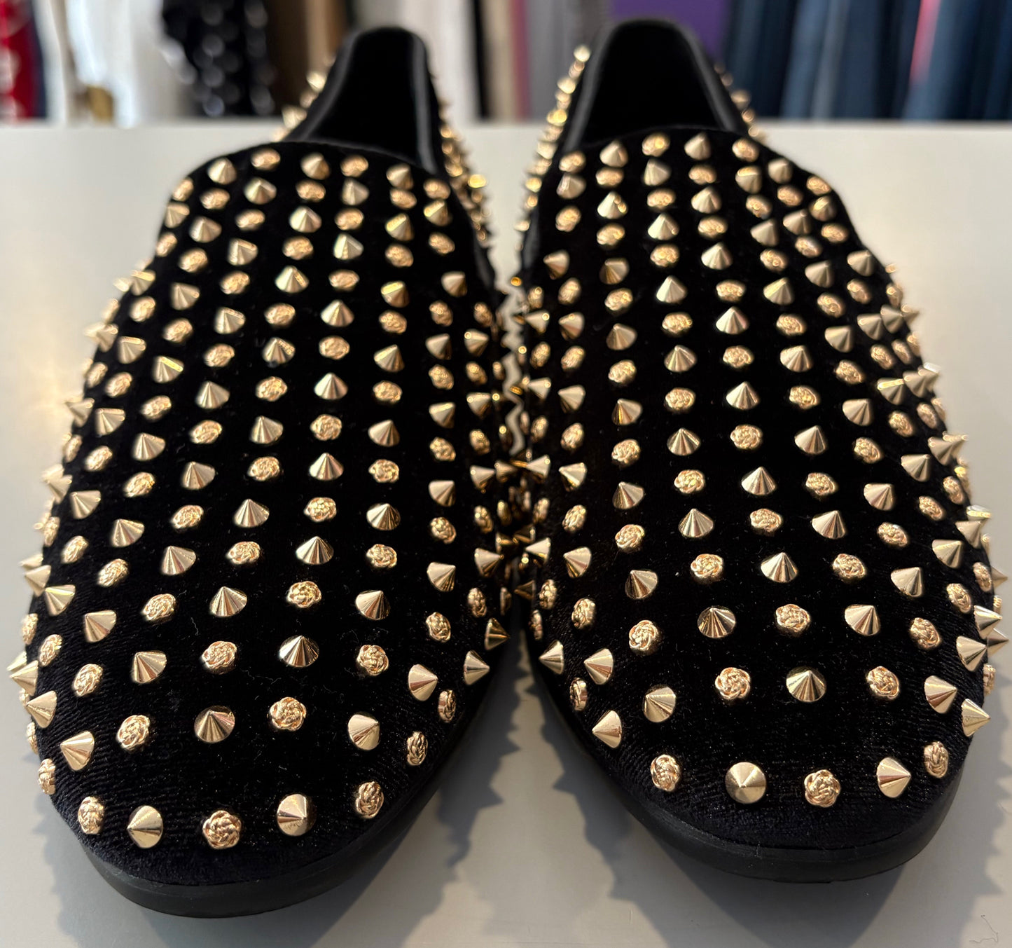 J75 by Jump Leopold Black + Gold Studded Slip on Dress Shoes Size: 12 Sweet Purseonality J75 by Jump Leopold Black + Gold Studded Slip on Dress Shoes Size: 12 Sweet Purseonality