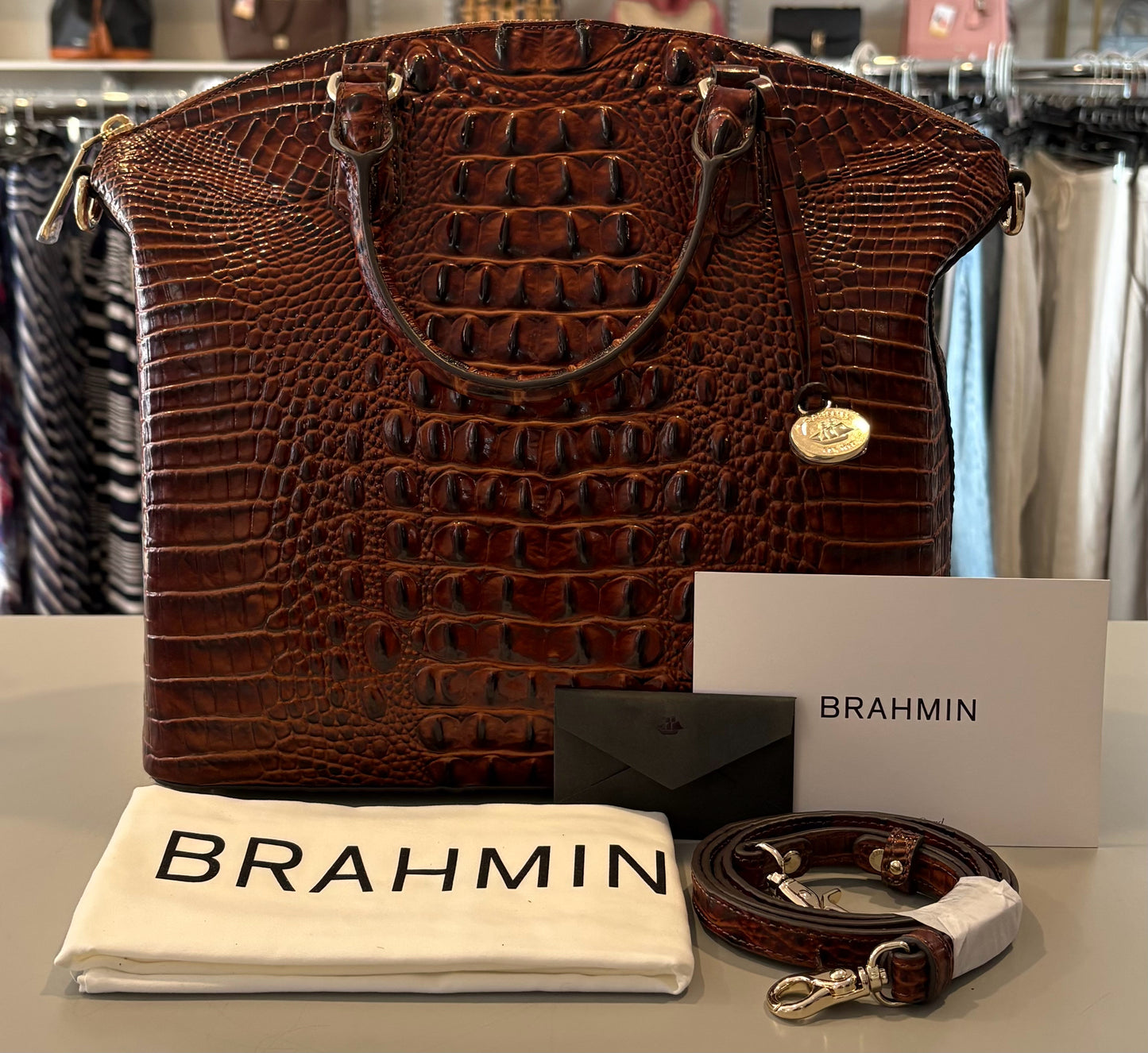 NWT Brahmin Large Duxbury Satchel in Pecan Melbourne