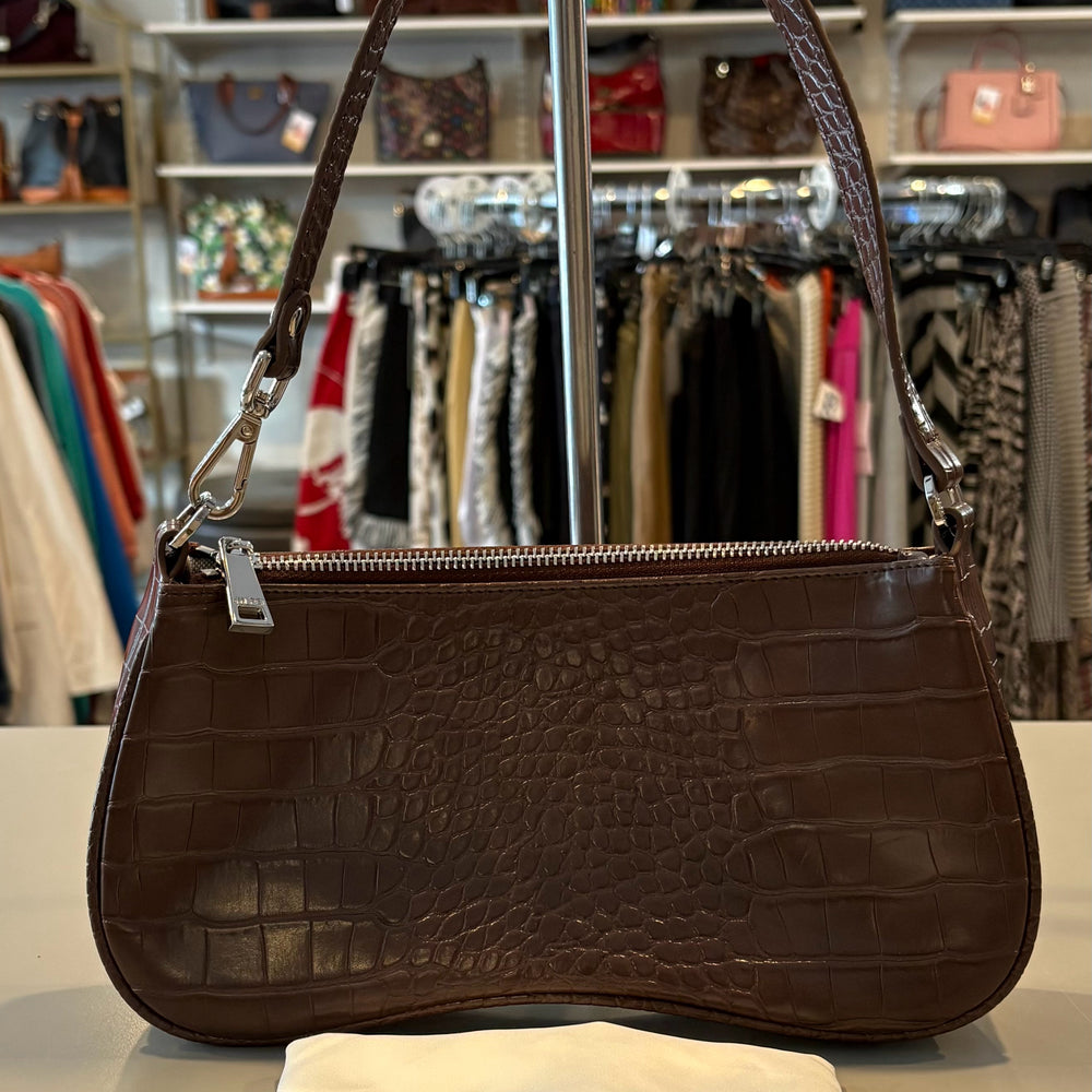 JW PEI Eva Brown Croc-Embossed Vegan Leather Shoulder Bag