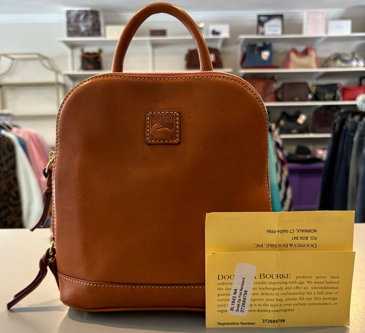 RARE Dooney & Bourke Florentine Leather Small Zip Pod Backpack in Natural