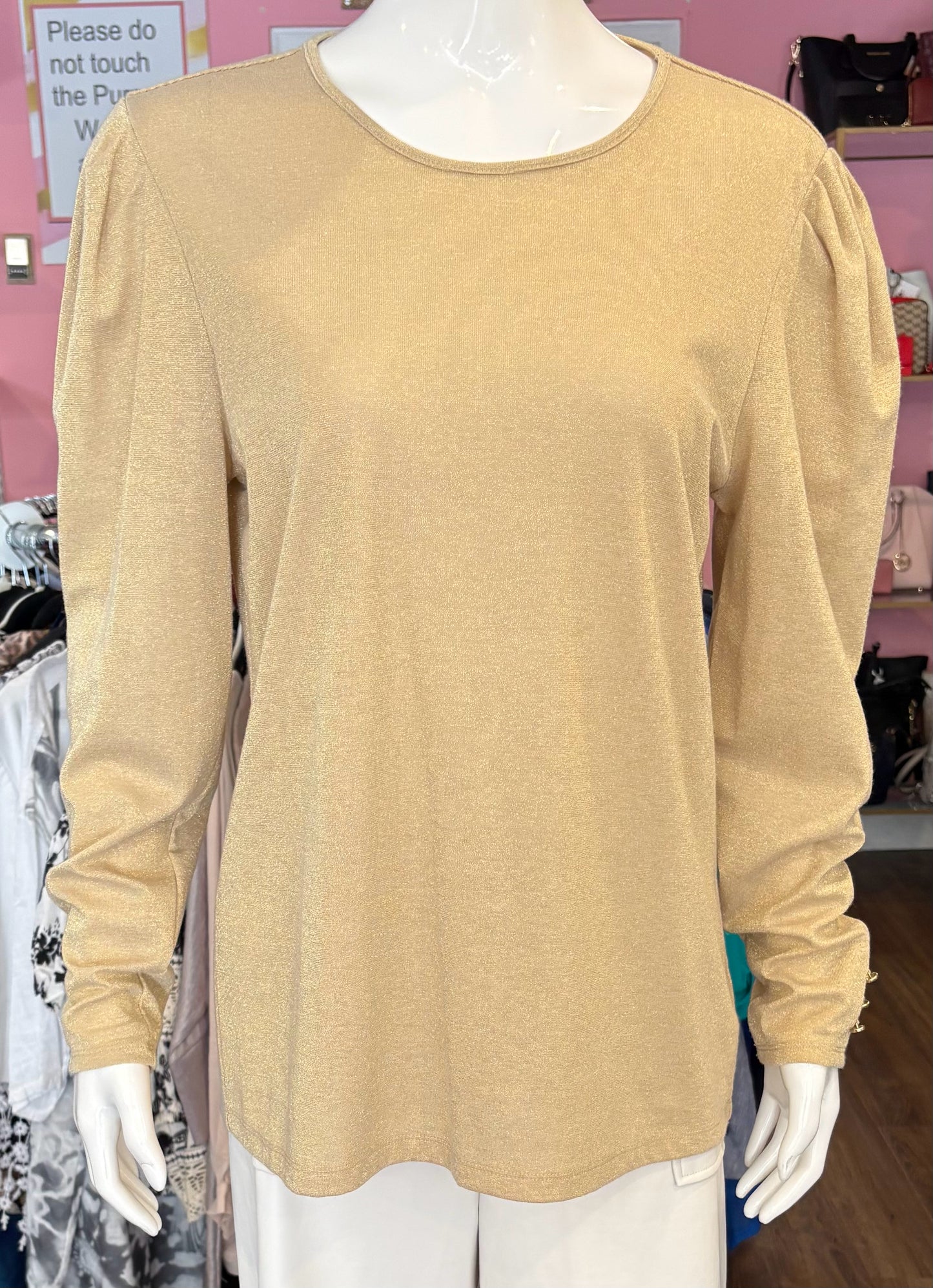 Liz Claiborne Gold Shimmer Long Sleeved Sweater Top Size:L