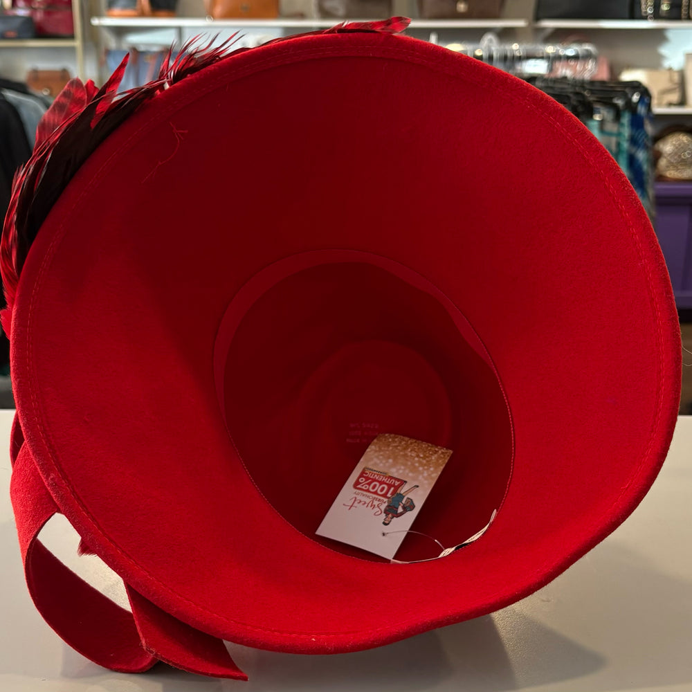 
                      
                        NWOT Brenda Waites Bolling Red 100% Wool Hat with Feathers & Rhinestones
                      
                    