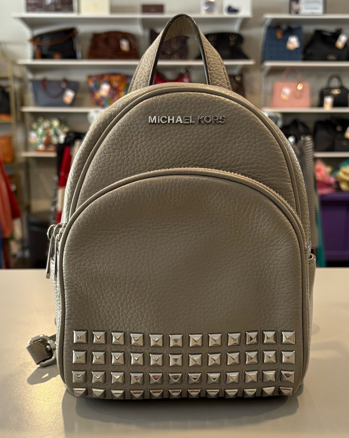 Michael Kors Abbey Pearl Grey Studded Extra Small Backpack