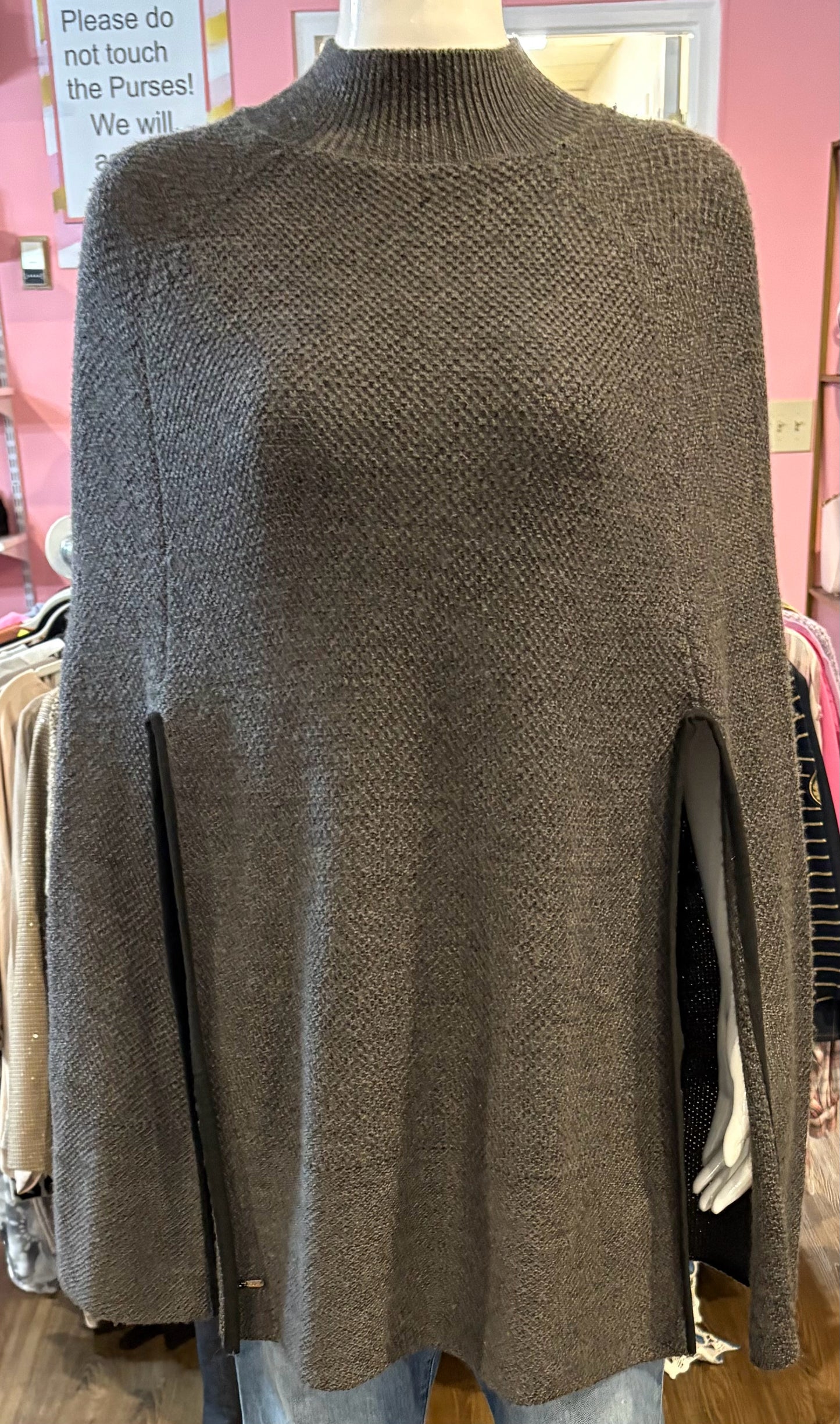 NWOT Ralph Lauren 100% Merino Wool Dark Grey Cape Poncho Sweater