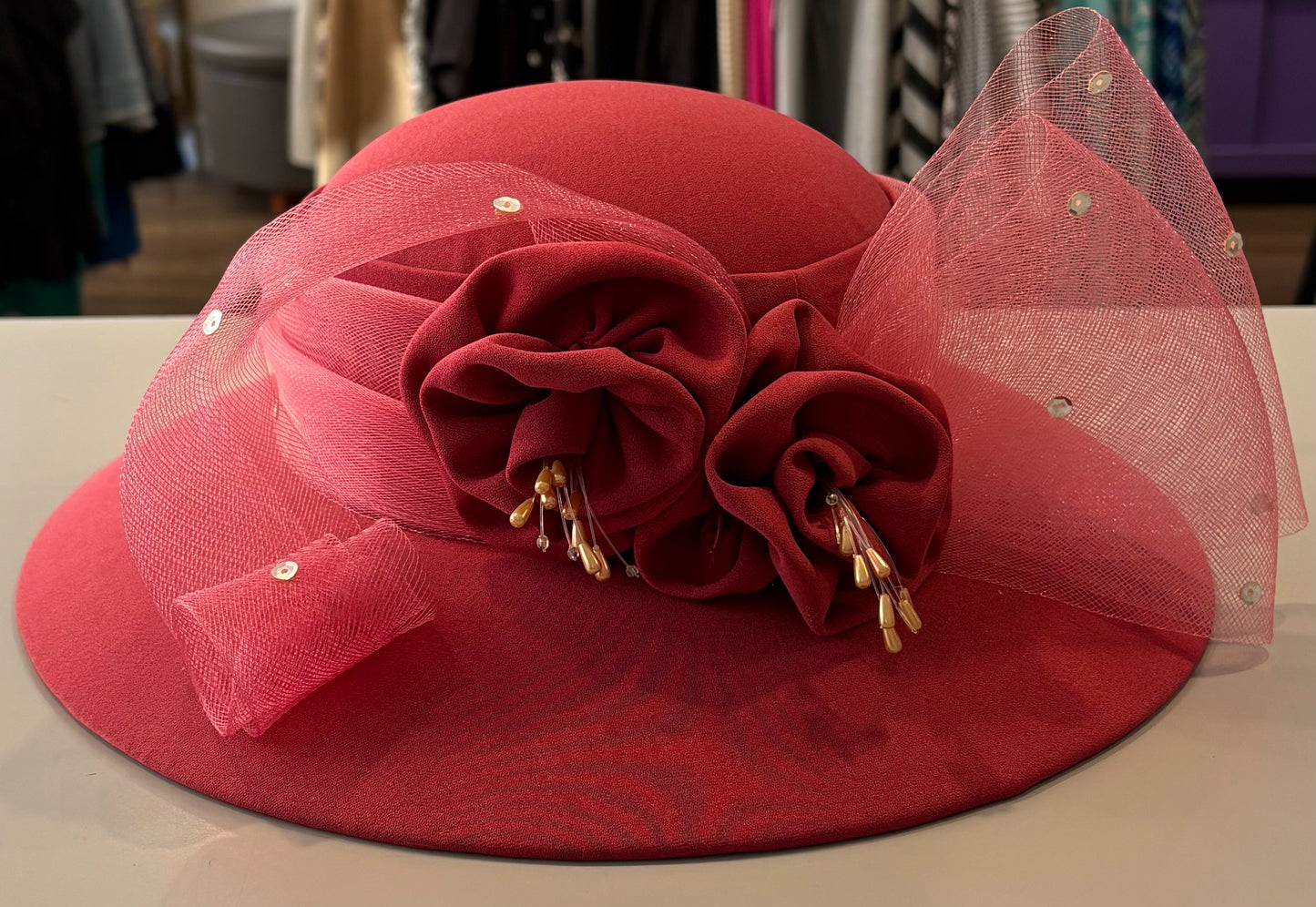 NWT Lisa Rene Style H9620 Church Hat in D.Rose
