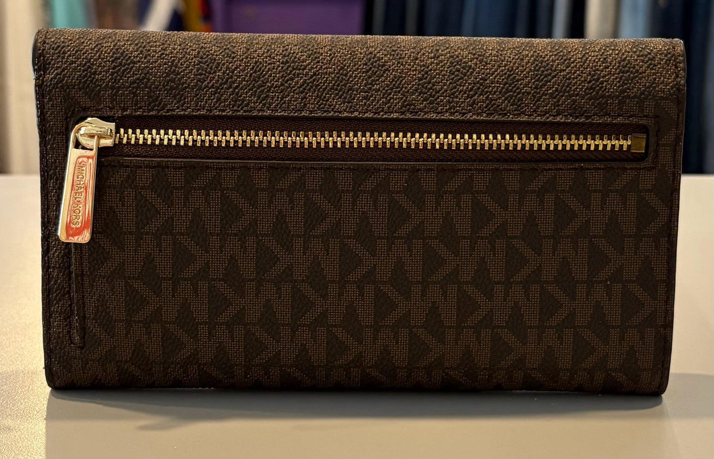 Michael Kors Jet Set Travel Large Trifold Wallet in MK Brown