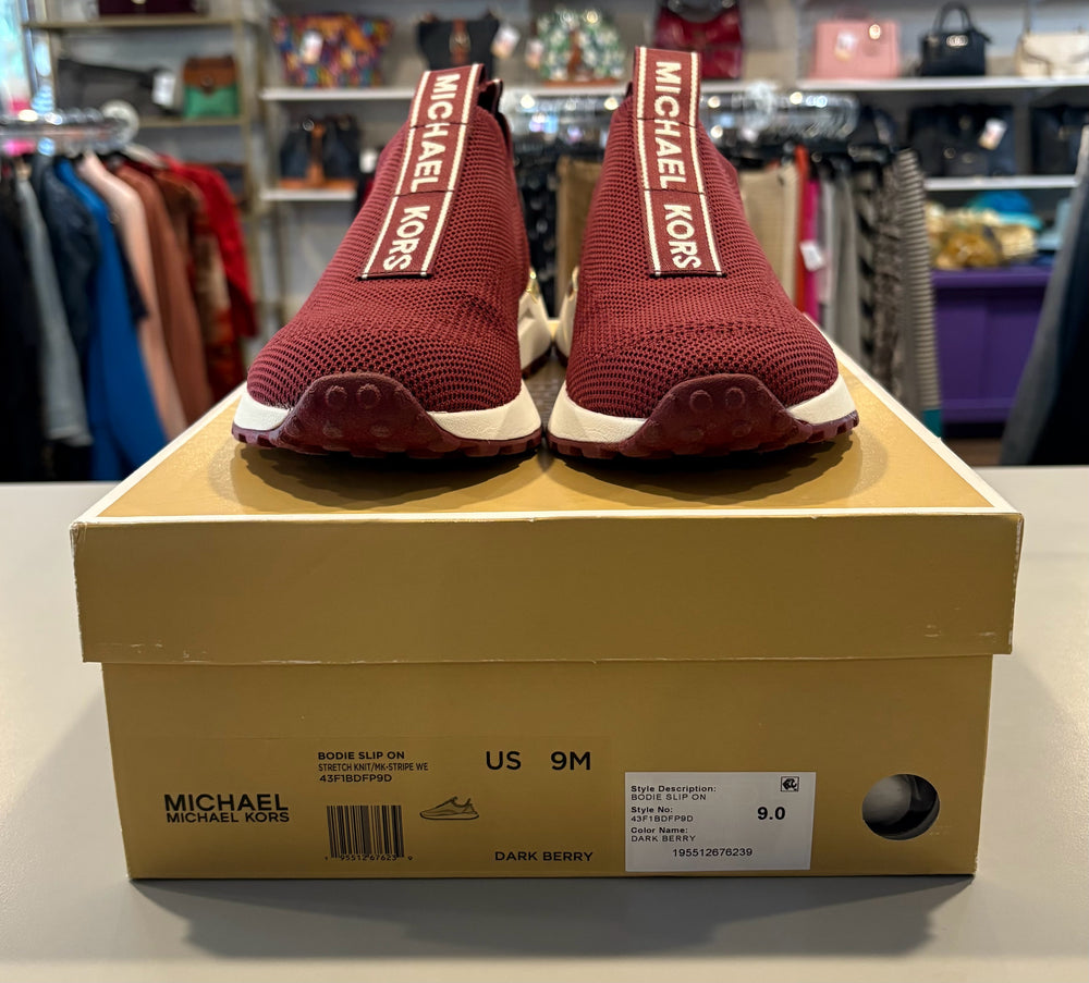 Michael Kors Bodie Logo Tape Mesh Slip On Trainer in Dark Berry Size:9M