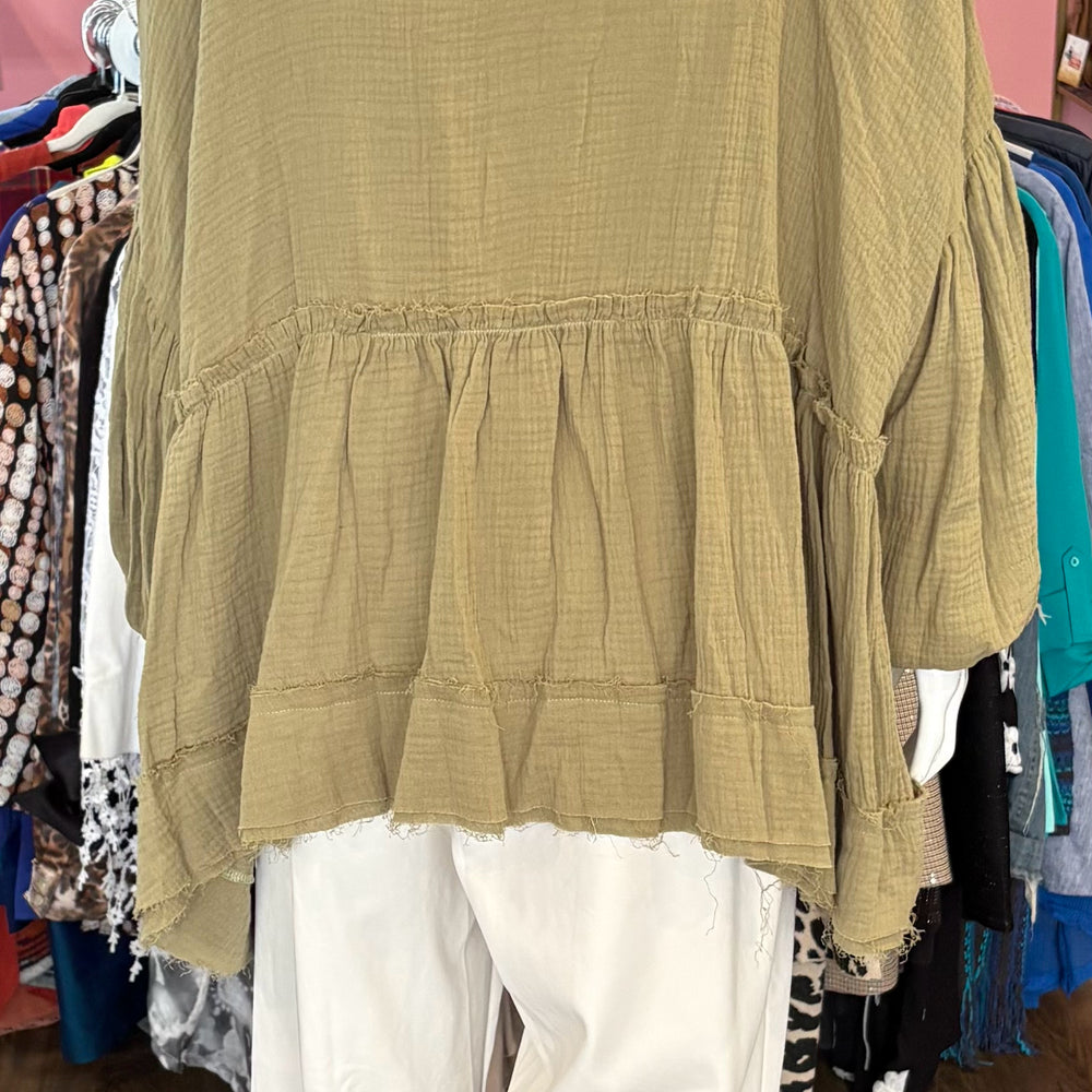 
                      
                        Peach Love Olive Green Blouse Size:L
                      
                    