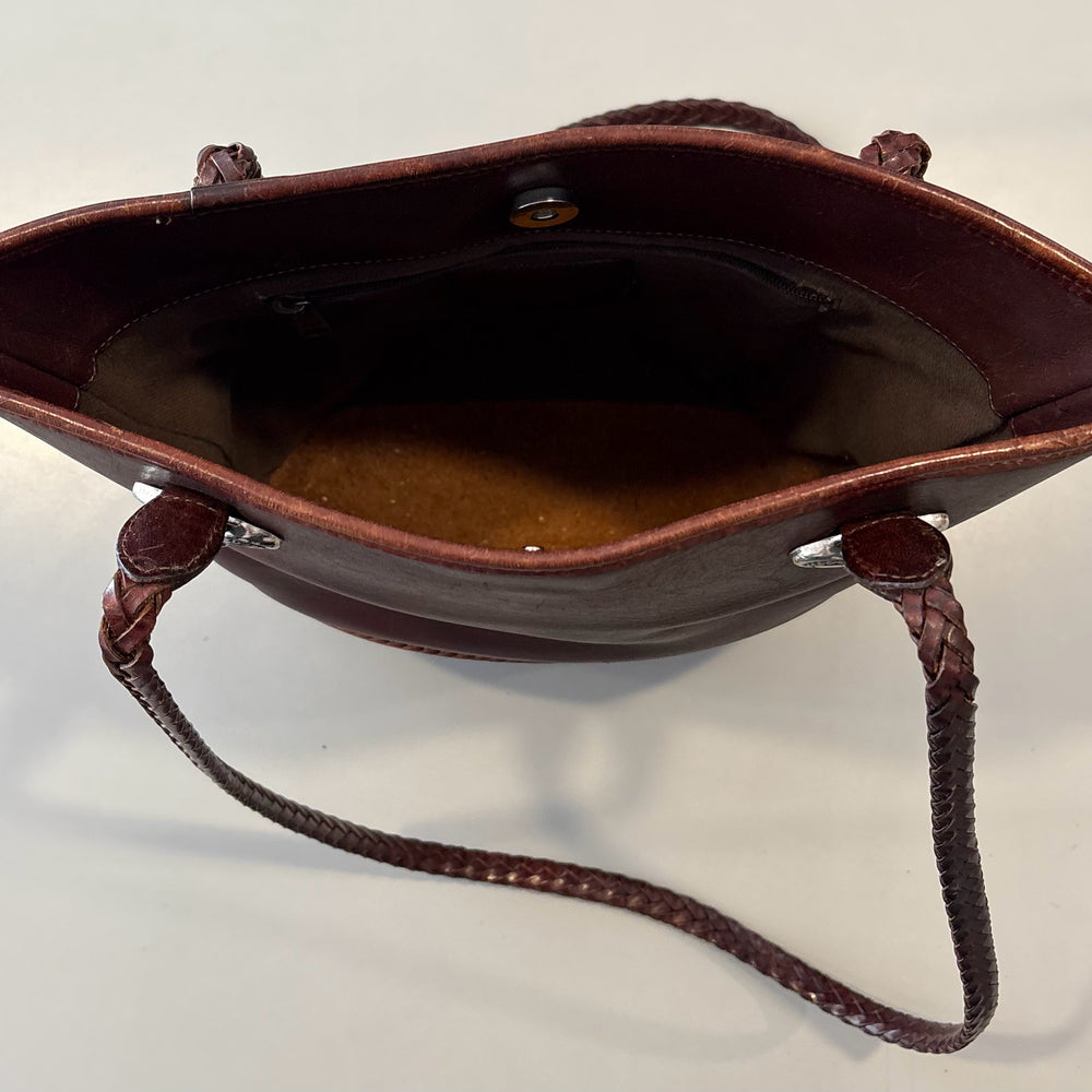 
                      
                        RARE Brighton Brown Leather Bucket Bag with Silver Heart Detailing
                      
                    