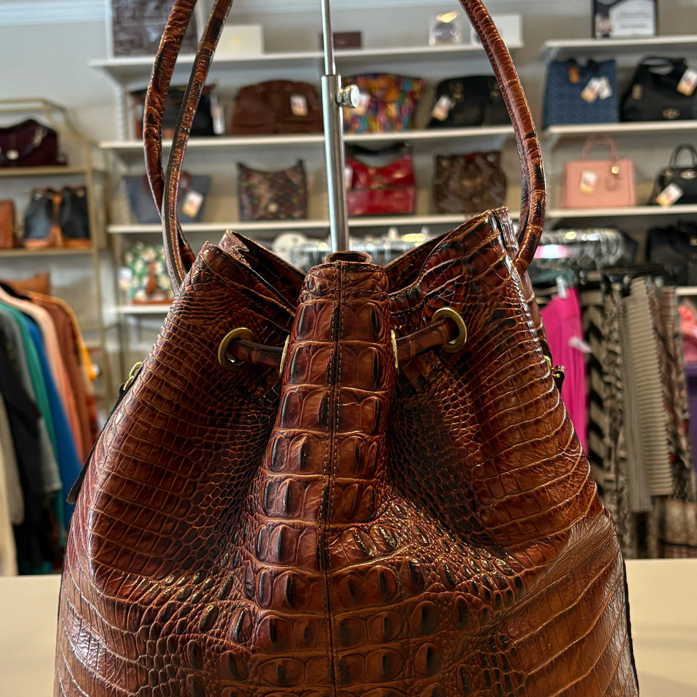 RARE Brahmin Trina Drawstring Embossed Handbag in Pecan Melbourne