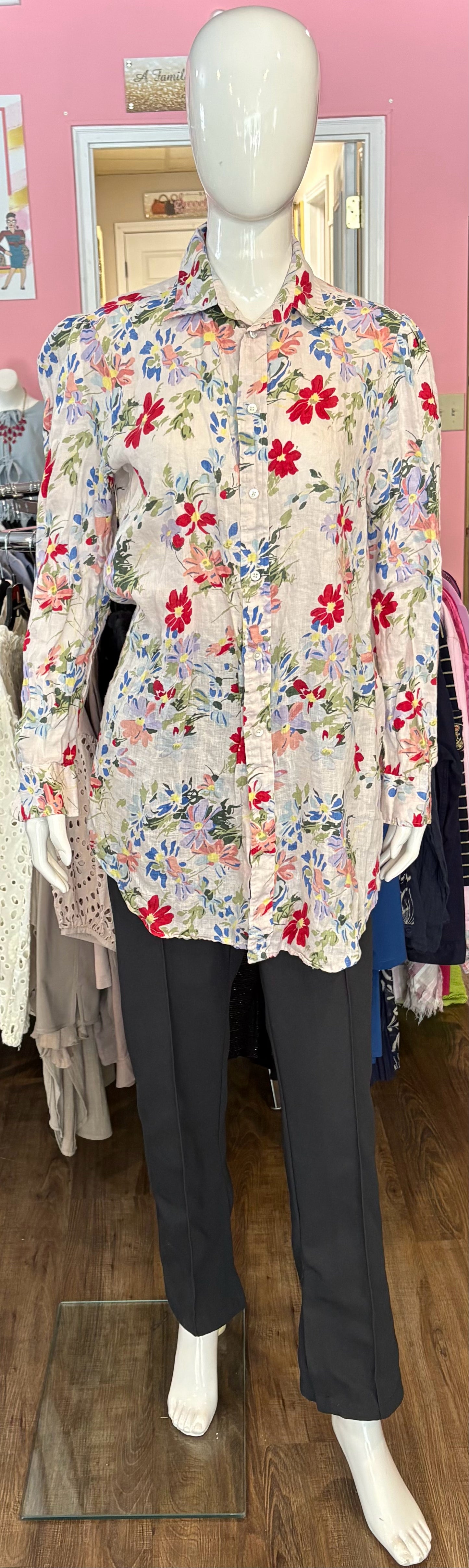 Polo Ralph Lauren Floral Linen Button-up Tunic Top Sz:10
