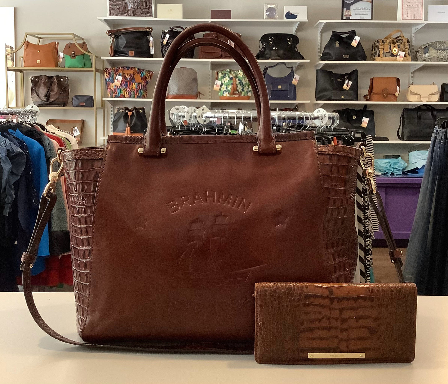 Brahmin Taylor Satchel in Cognac Elton