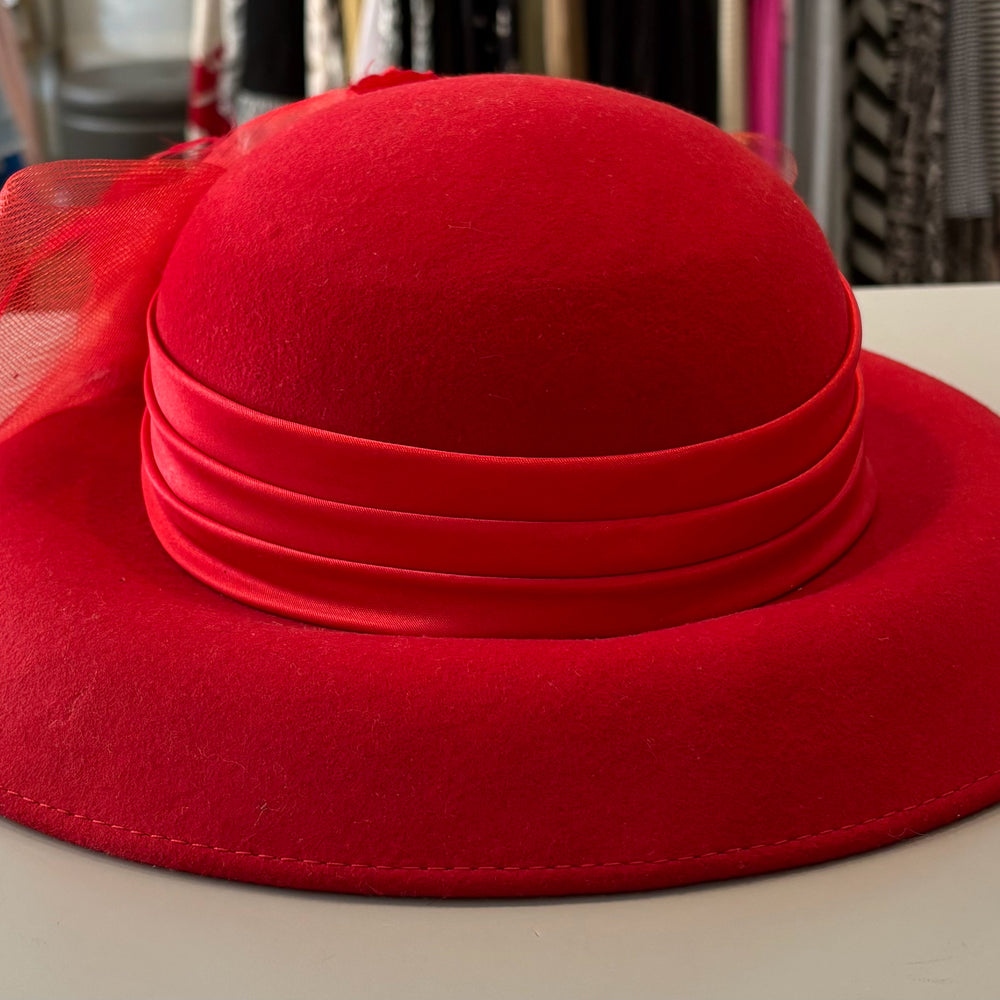 
                      
                        Red 100% Wool Dress Hat with Floral Bow Detailing
                      
                    