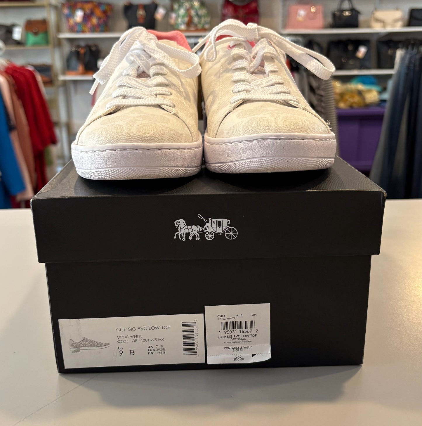 RARE Coach Clip Signature PVC Low Top Sneakers in Optic White Sz:9B