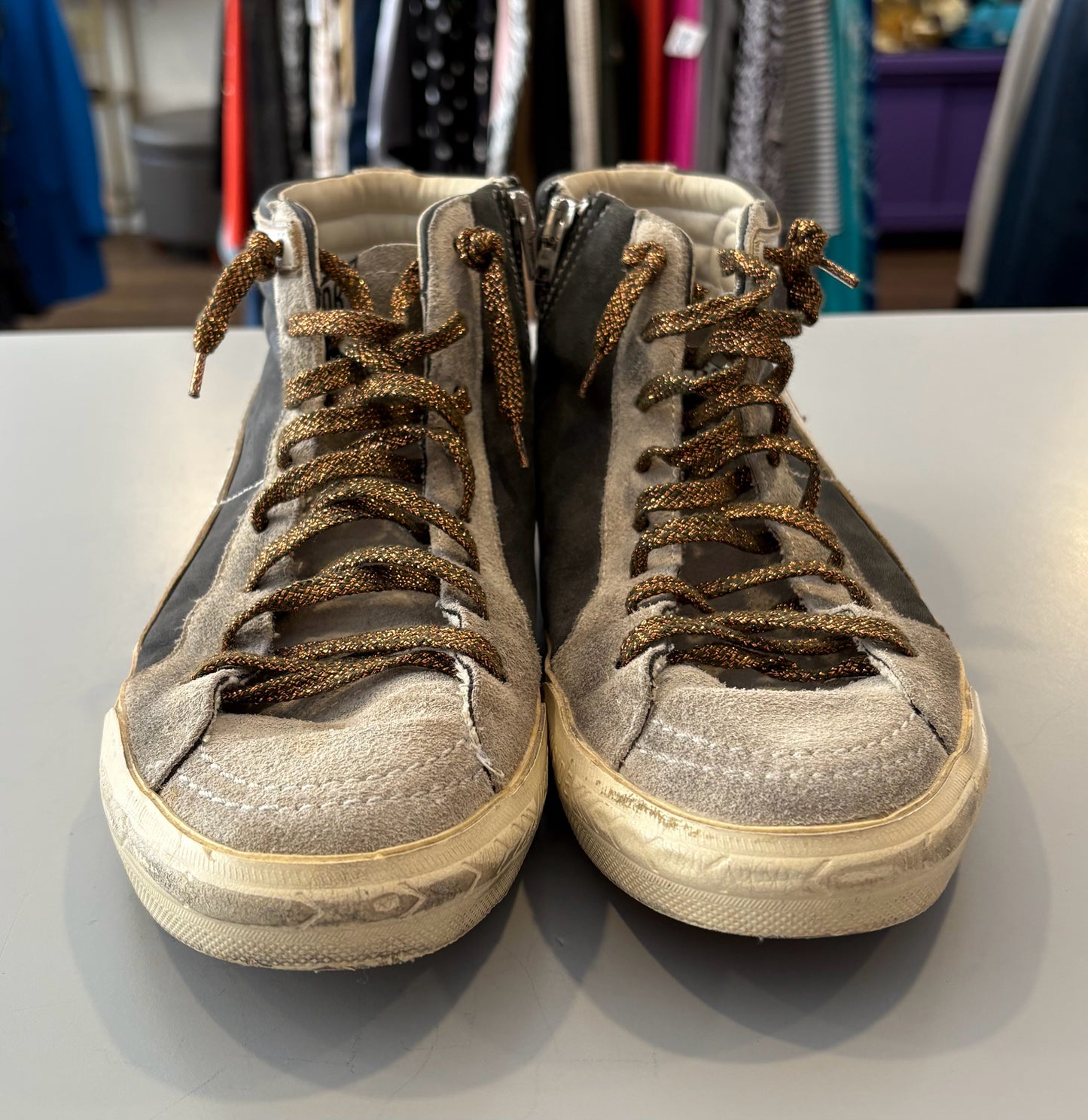 Golden Goose Slide High-Top with White Star Suede & Leather Sneakers Size:39