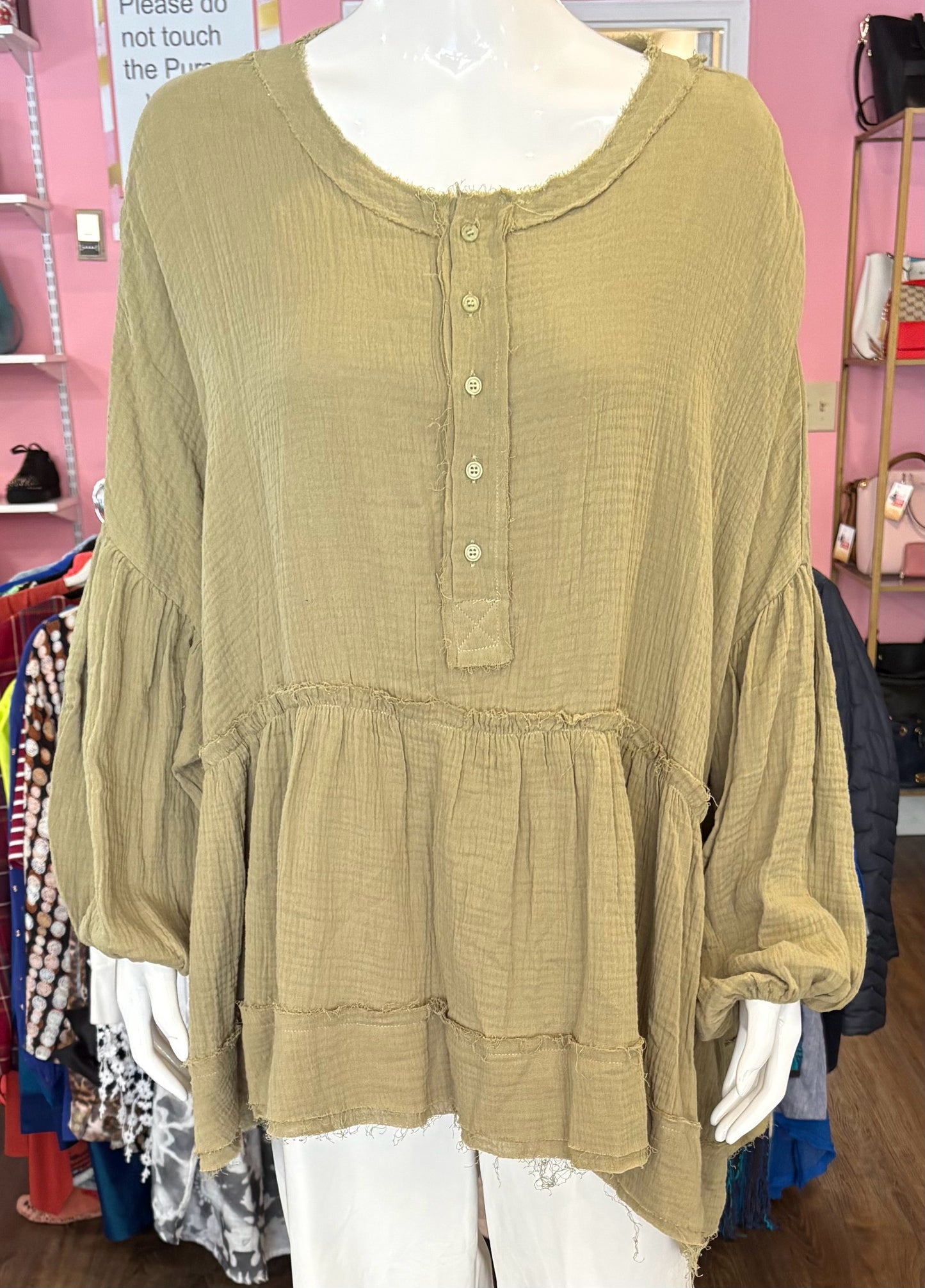 Peach Love Olive Green Blouse Size:L