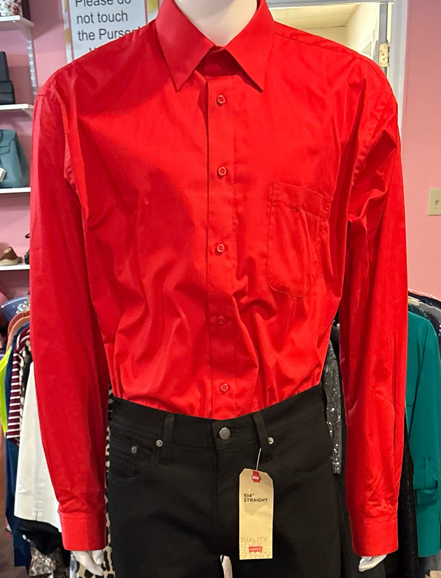 NWOT Marquis Men's Red Long Sleeve Dress Shirt Size: 17 1/2