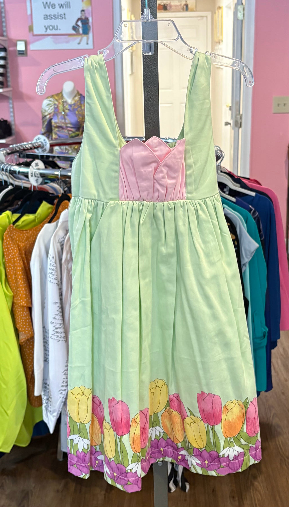 NWT Cotton Kids Pink & Green Floral Sleeveless Dress Size:4