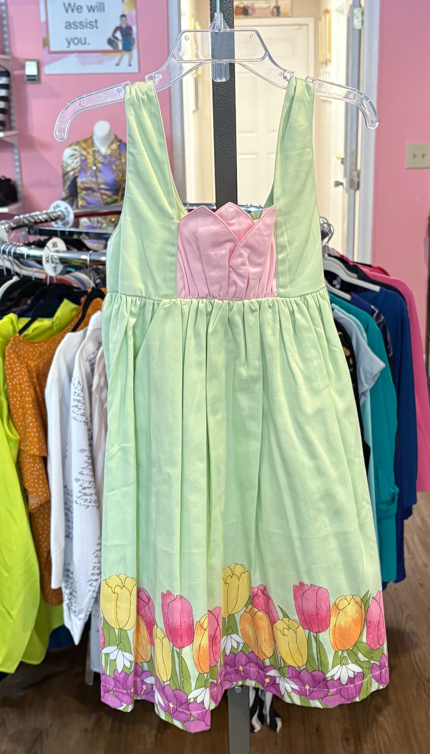 NWT Cotton Kids Pink & Green Floral Sleeveless Dress Size:4
