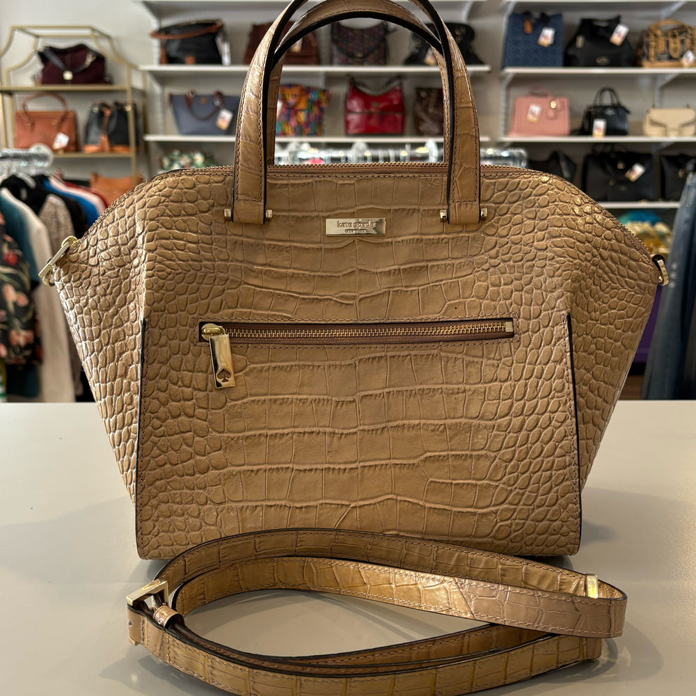 
                      
                        Kate Spade Beige Crocodile Embossed Parliament Square Satchel Bag
                      
                    