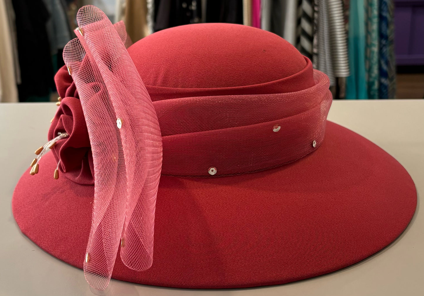 NWT Lisa Rene Style H9620 Church Hat in D.Rose