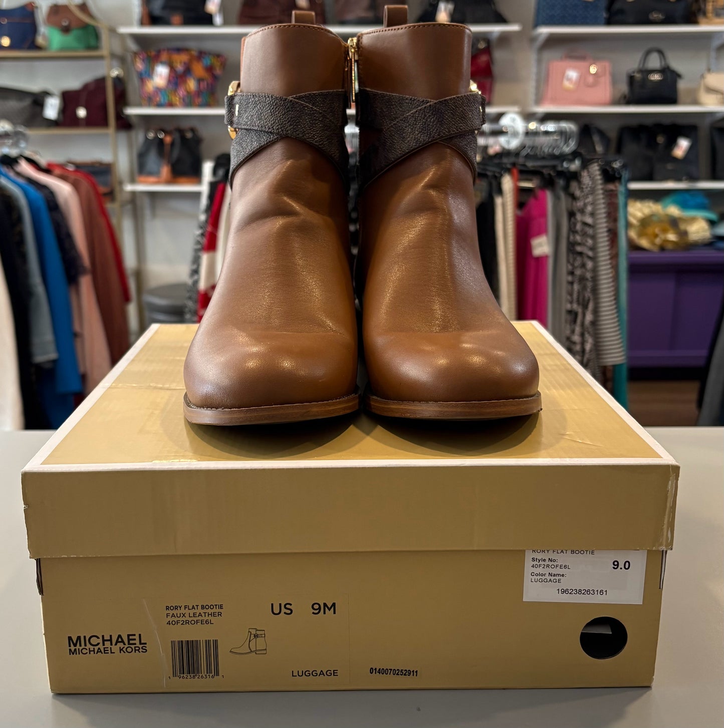 Michael Kors Rory Flat Bootie in the color Luggage Size:9M