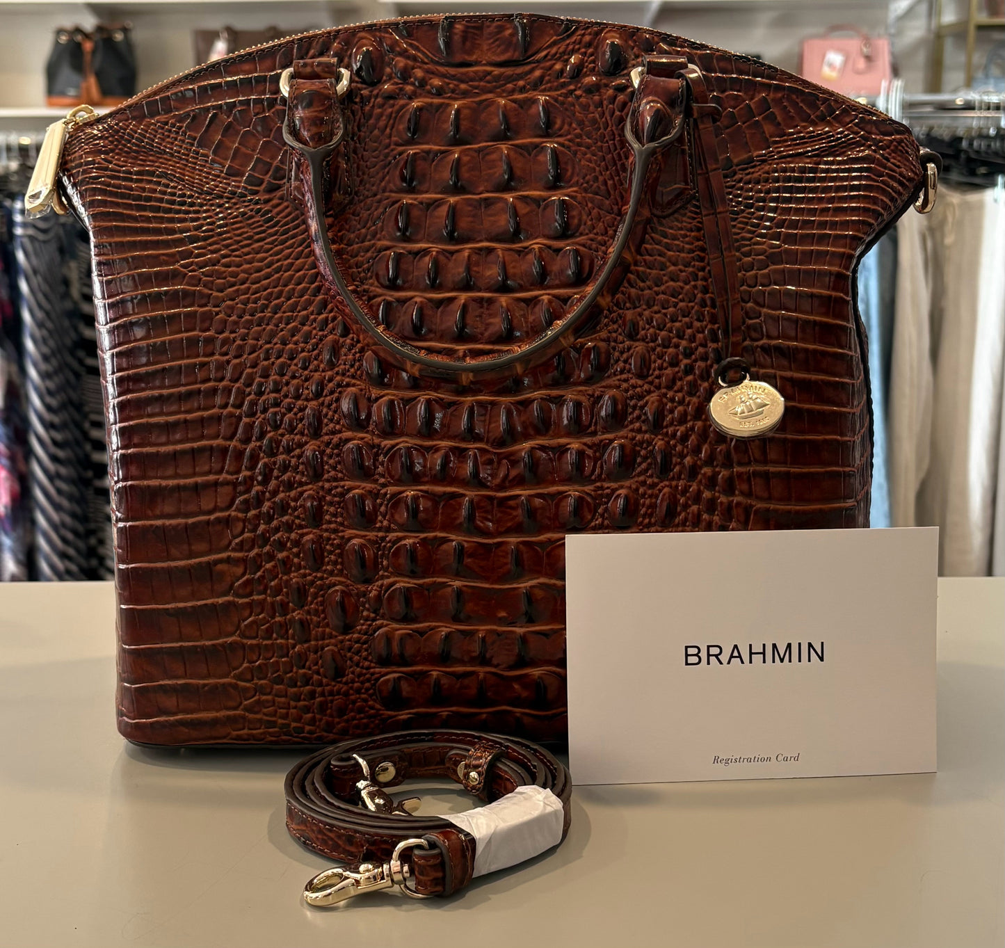 NWT Brahmin Large Duxbury Satchel in Pecan Melbourne