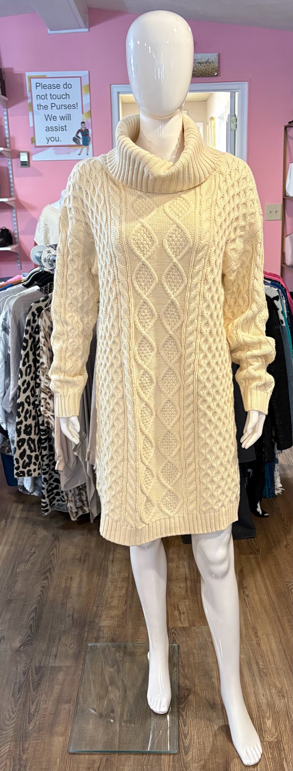 NWOT Stellah Ivory Chunky Turtleneck Sweater Dress Size: M