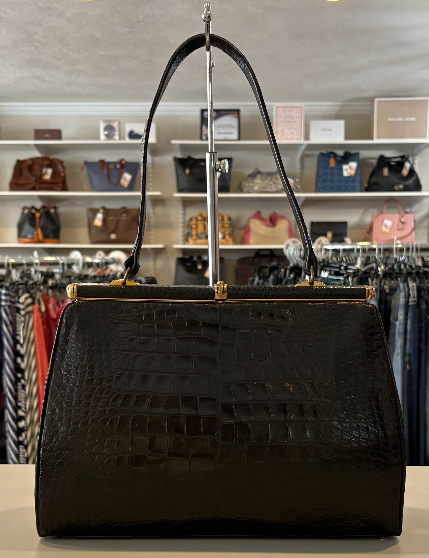 Elizabeth Arden Vintage Black Genuine Alligator Leather Tote Bag