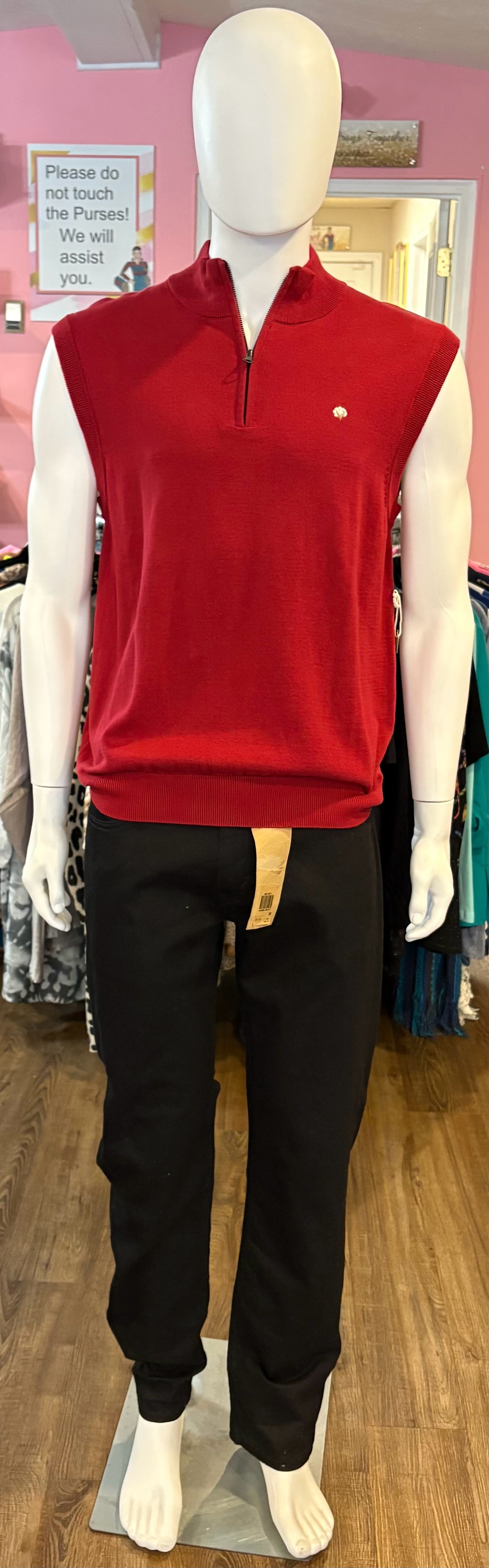 NWT Cotton Brothers Burgundy Red 100% Cotton Quarter Zip Sweater Vest Size:S