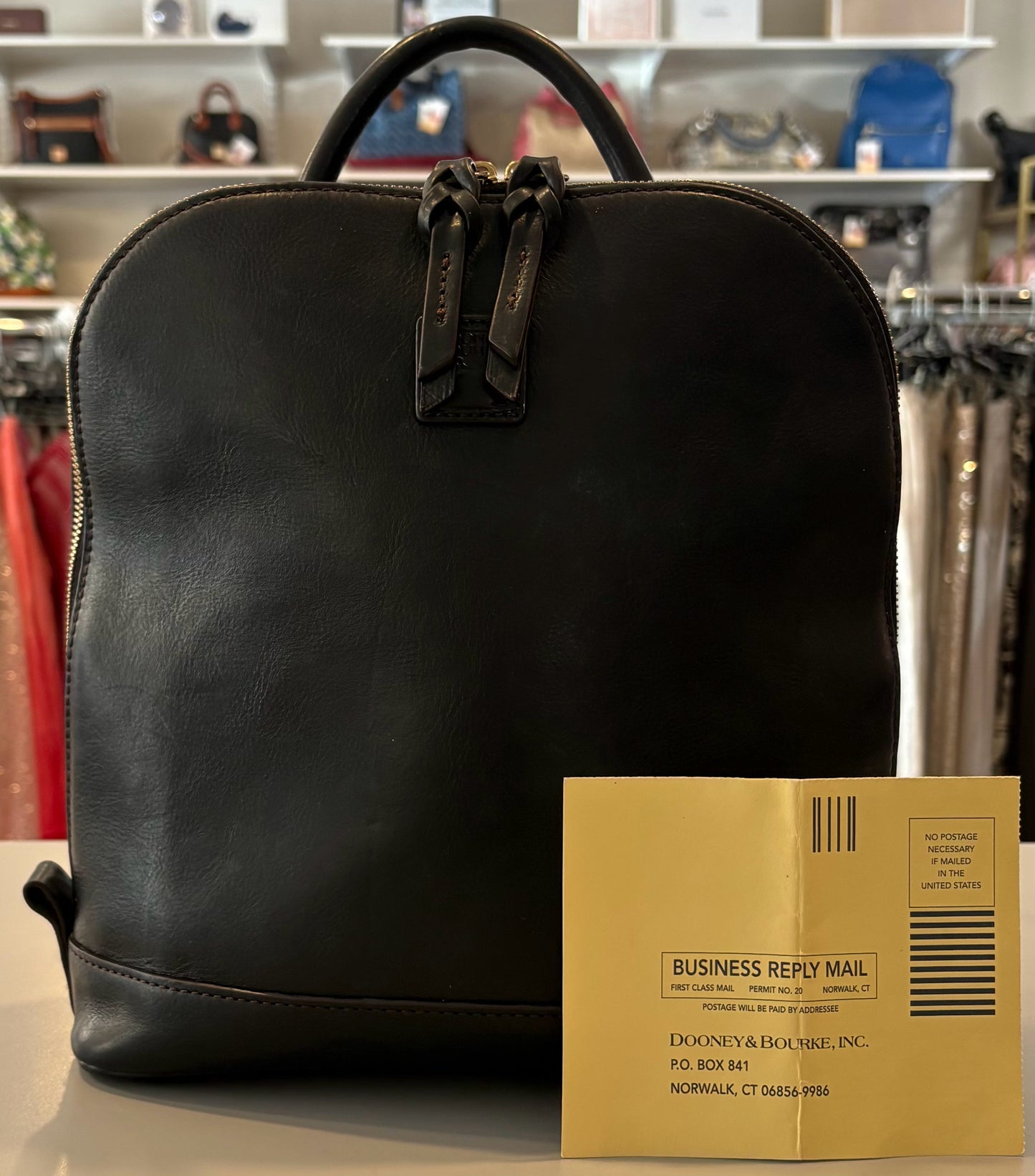 RARE Dooney and Bourke Black Florentine Leather Zip Pod Backpack