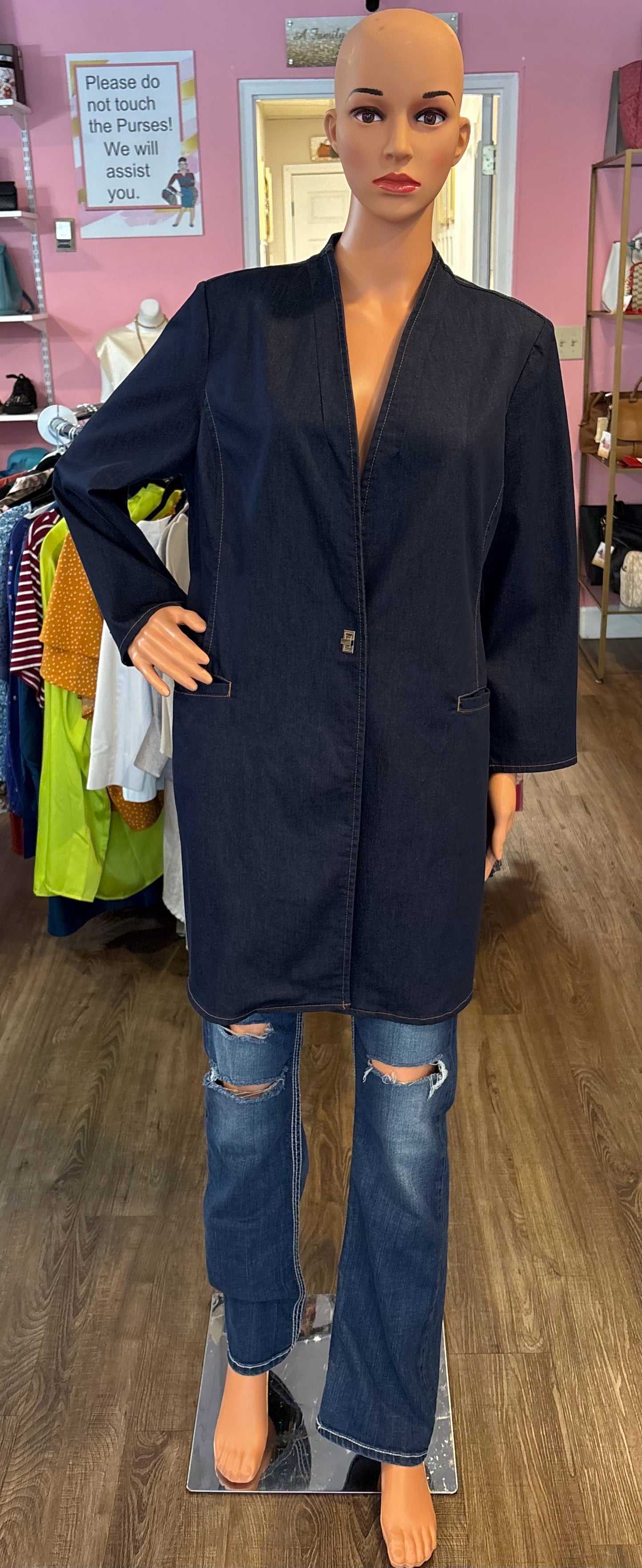 Chicos Long Denim Jacket Size:2