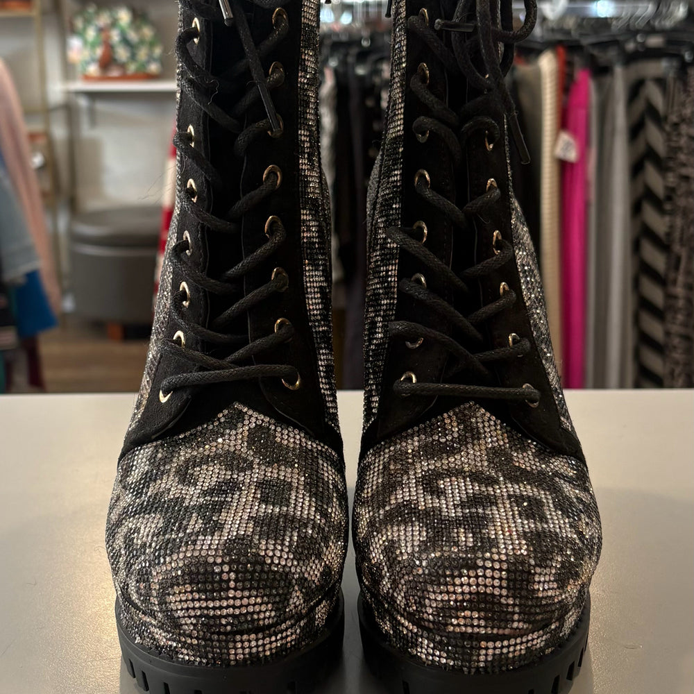 It's Fashion Cheetah Print Rhinestone Embellished Bootie Platform Heels Size:7M