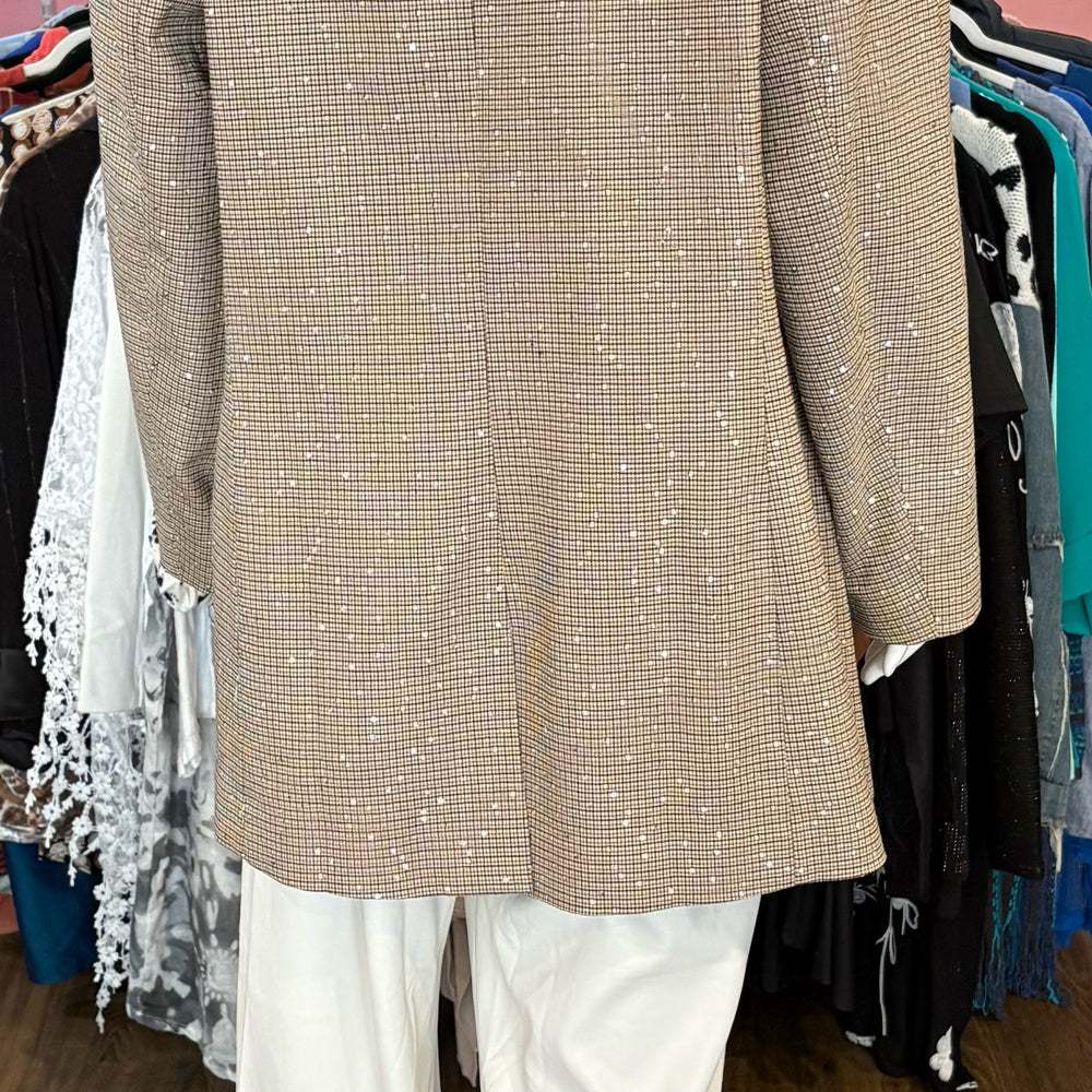 
                      
                        NWT On 34th Sequined Brown Plaid Double Breasted Blazer Size: 14W
                      
                    