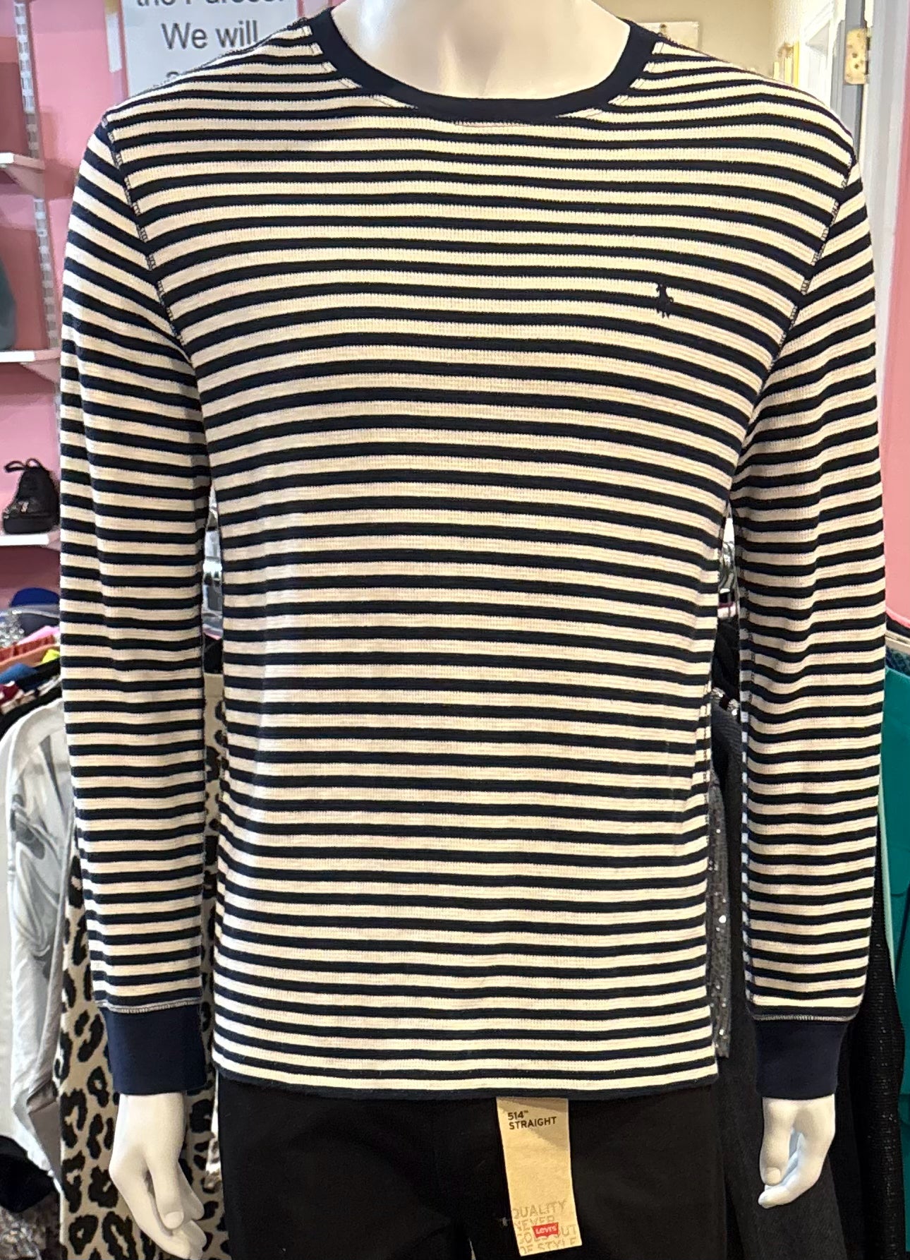NWOT Polo Ralph Lauren Men's Knit Navy Blue & White Striped Shirt Size:XL(18-20)