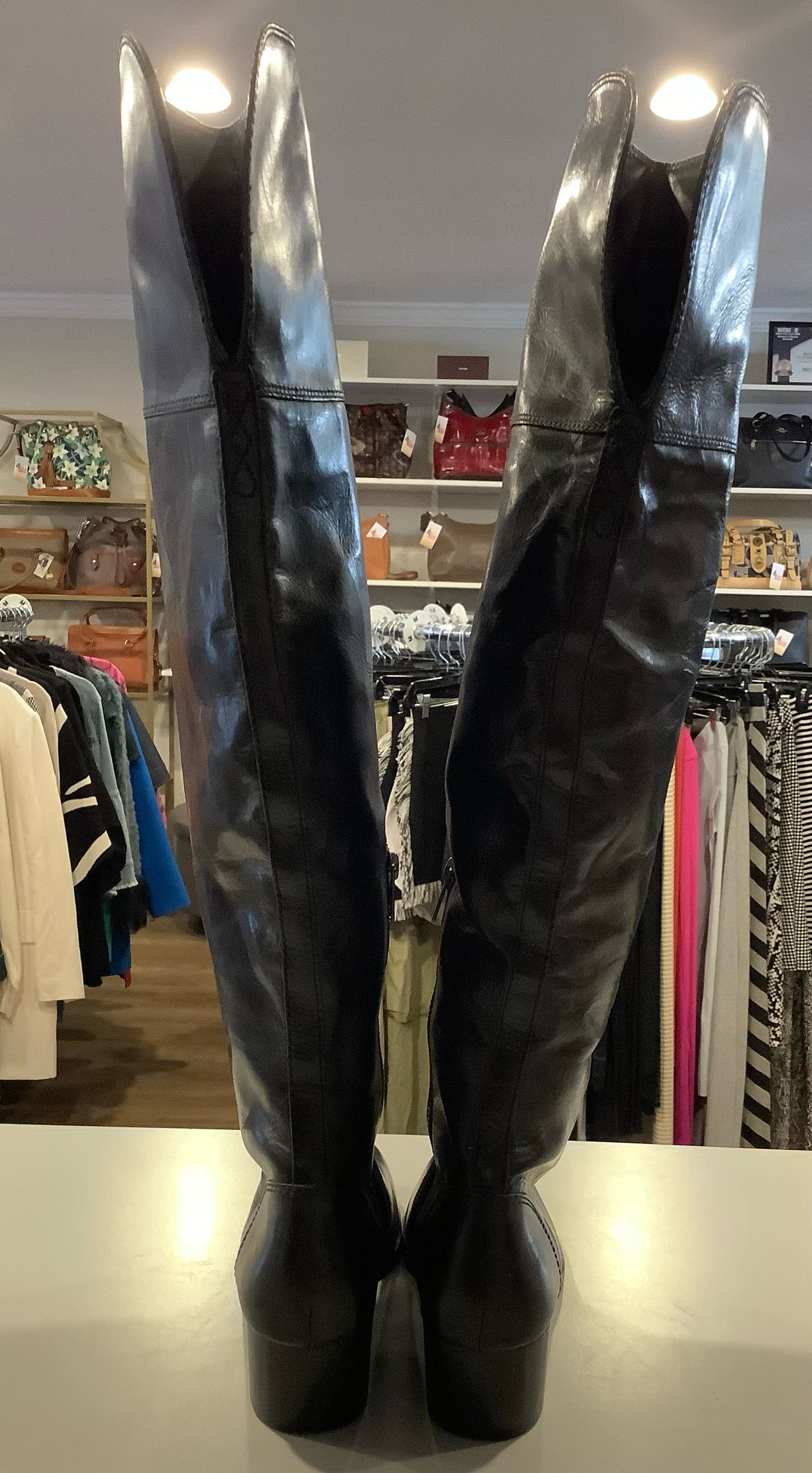 Frye Shirley Over Knee Equestrian Black Tall Leather Boots Size:7M