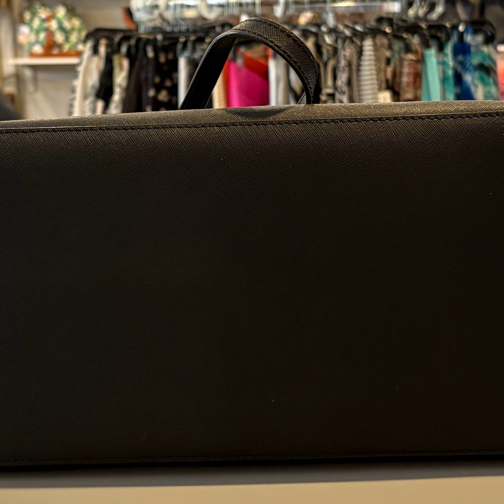 
                      
                        Michael Kors Jet Set Black Saffiano Leather Large Tote with Clip Closure
                      
                    