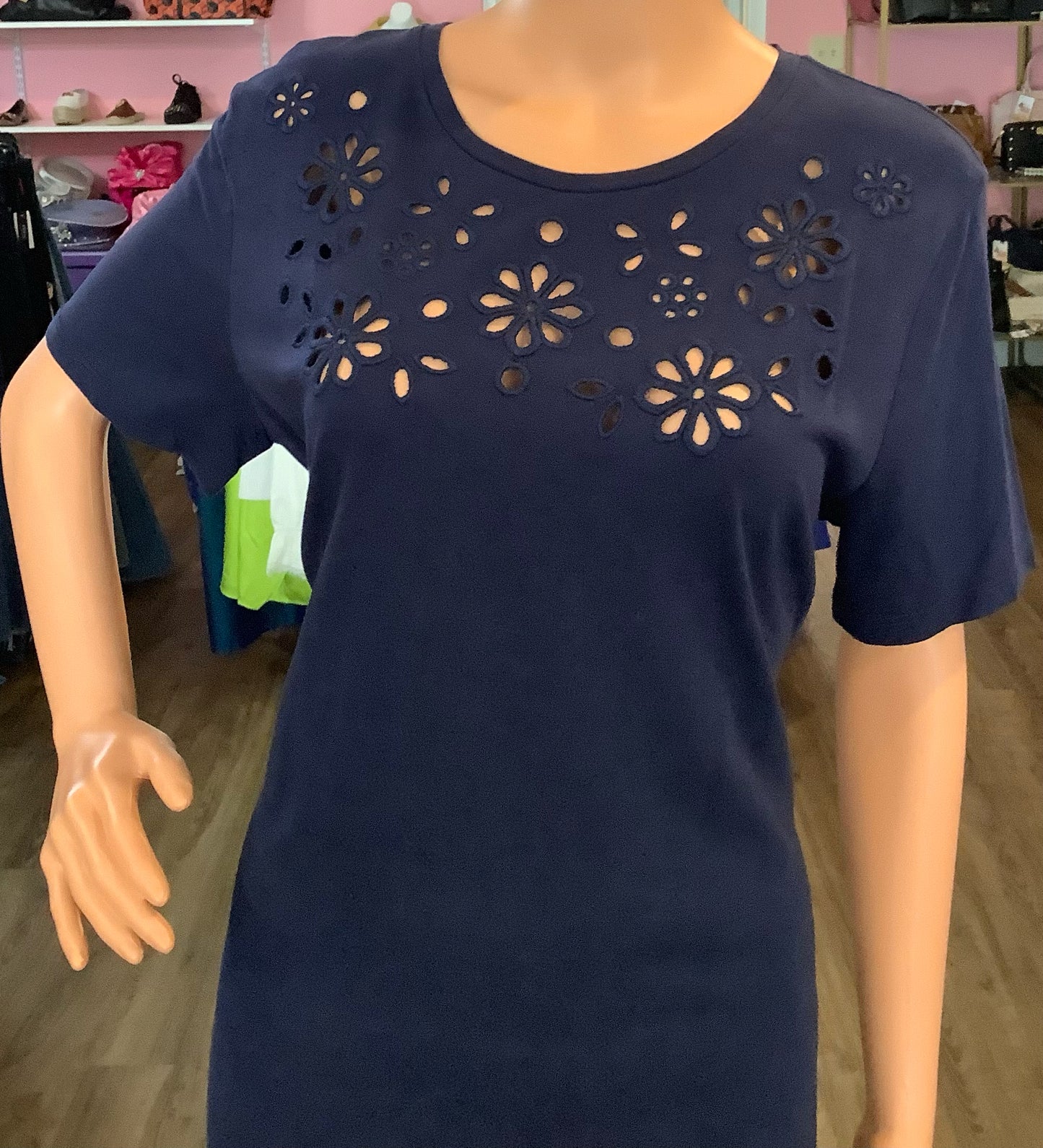 Michael Michael Kors Women's Floral Cutout Tee Shirt Dress - True Navy Michael Michael Kors Women's Floral Cutout Tee Shirt Dress - True Navy