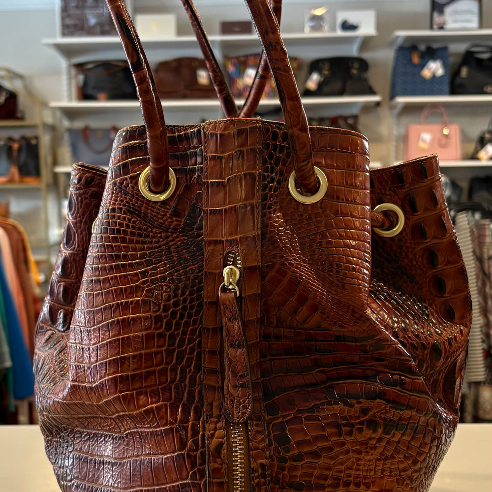 
                      
                        RARE Brahmin Trina Drawstring Embossed Handbag in Pecan Melbourne
                      
                    