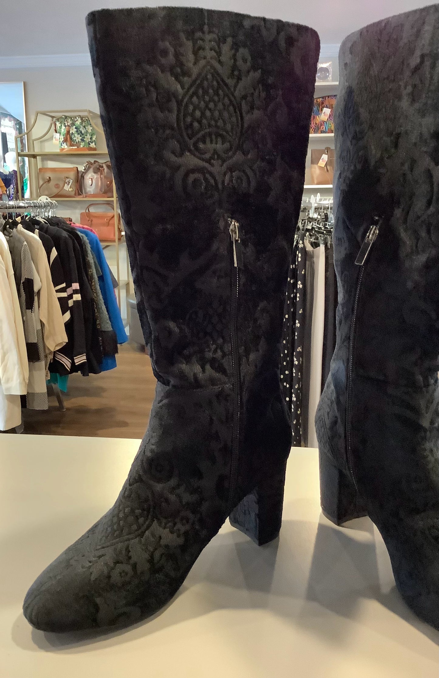 Midnight Velvet Brocade Black Boots Size:9.5M