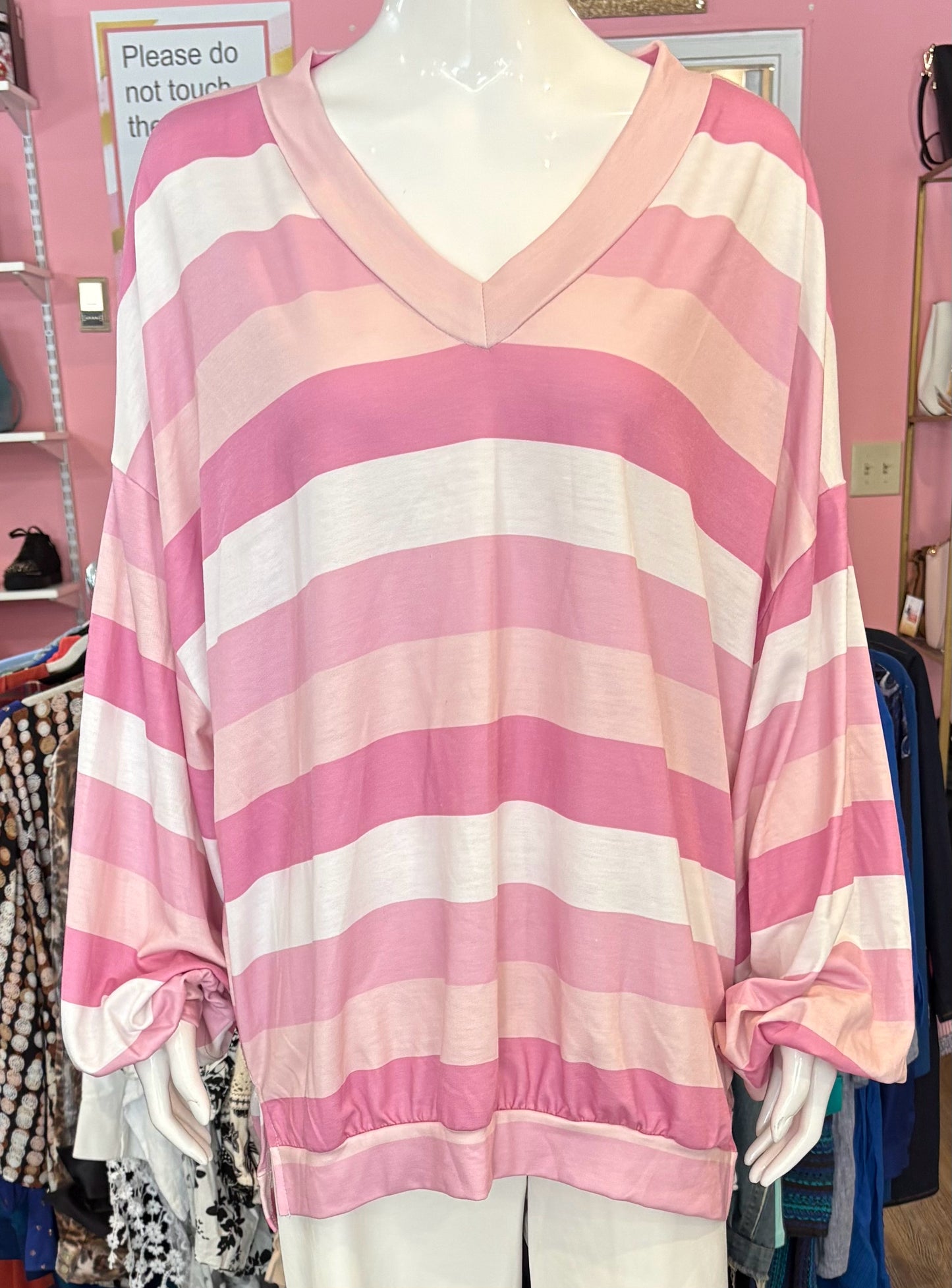 NWT Fantastic Fawn Pink & Off White Striped Sweatshirt Size: L