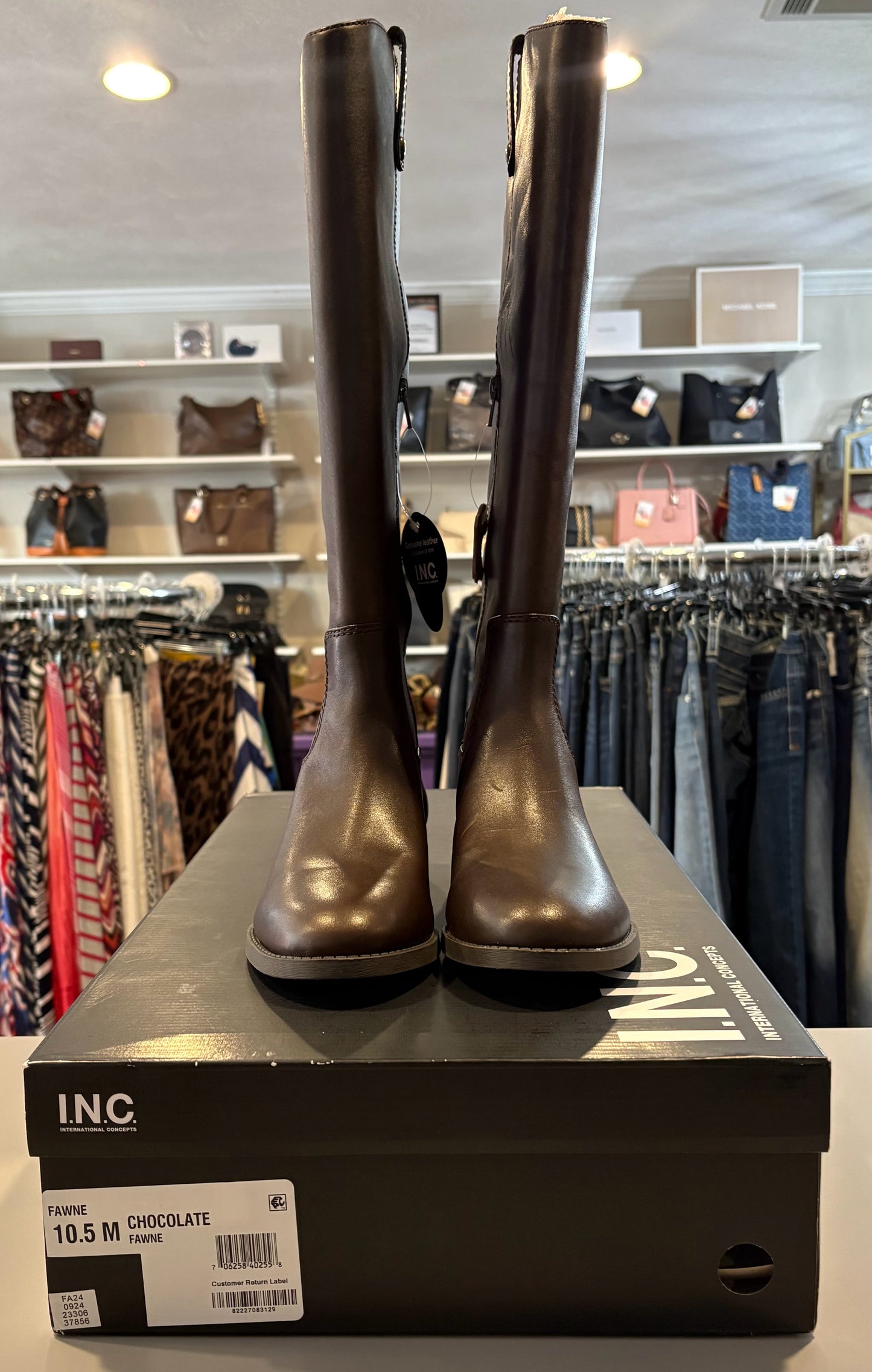 NWB I.N.C International Concepts Fawne Knee High Boots in Chocolate Sz: 10.5M